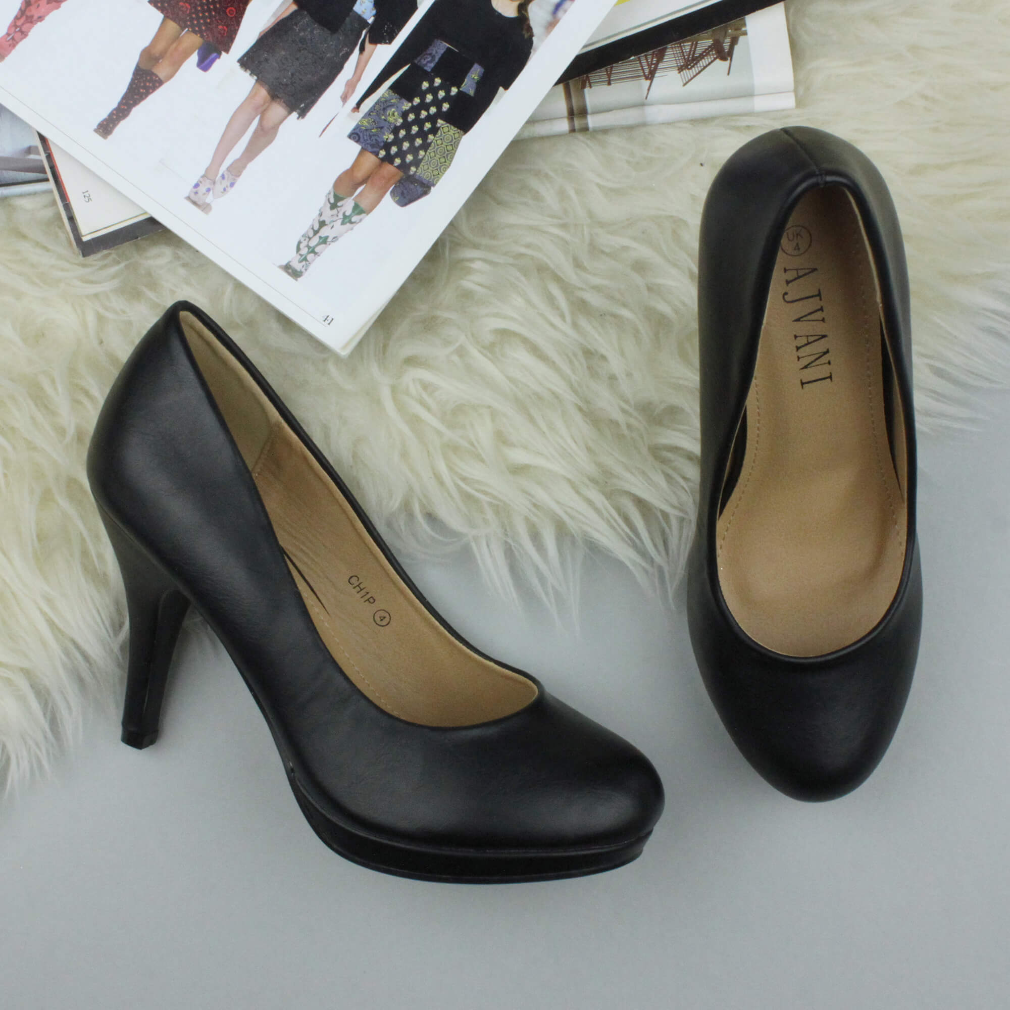 Black AJVANI Black High Heel Court Shoes, Image 4 of 6