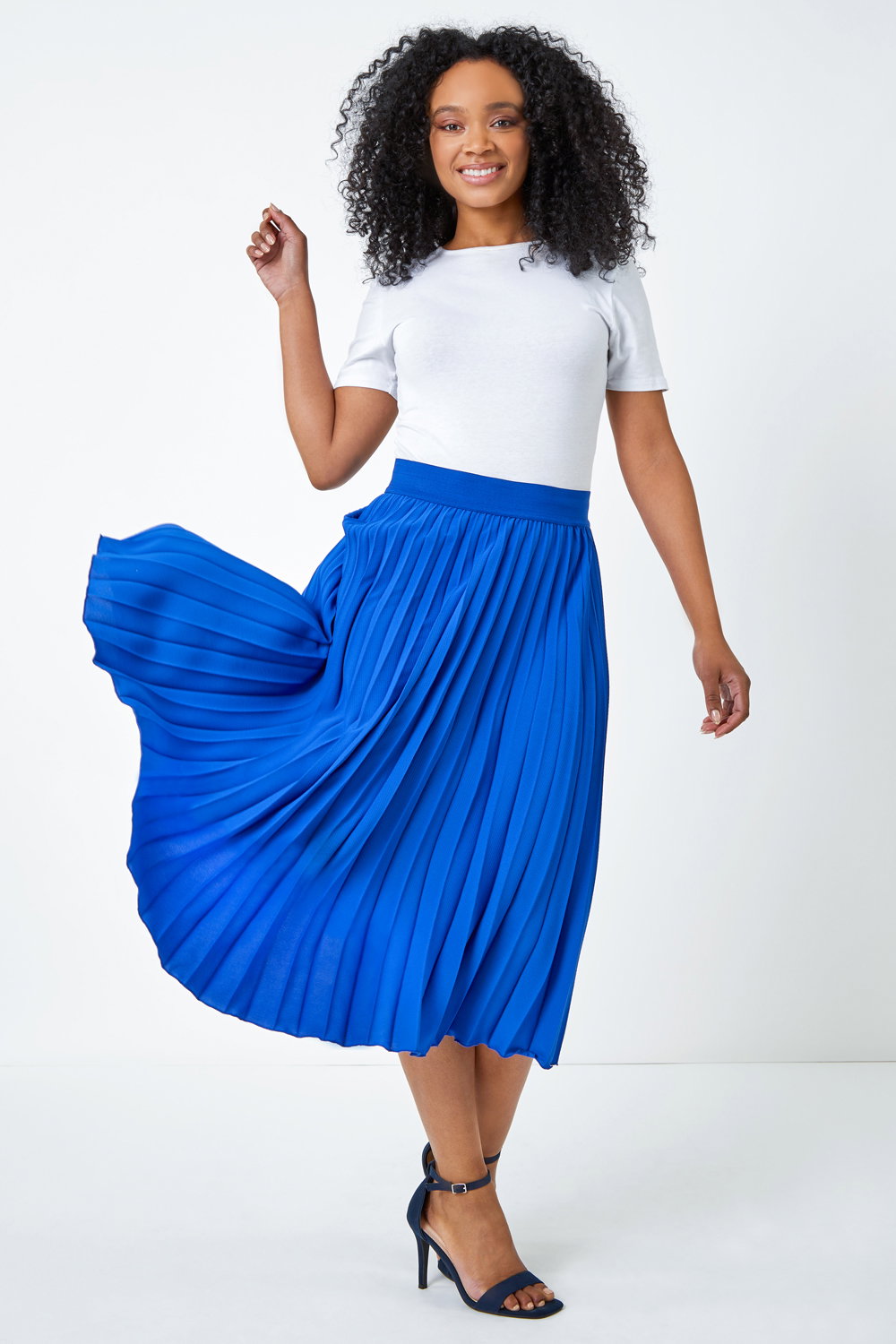 Royal Blue Petite Pleated Midi Skirt, Image 5 of 5