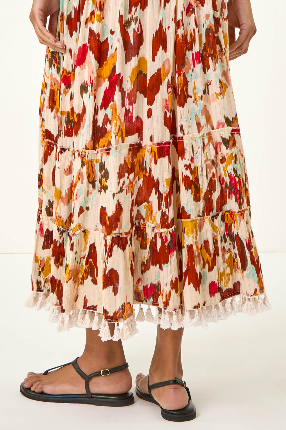 POL Bohemian Print Tassel Trim Maxi Dress