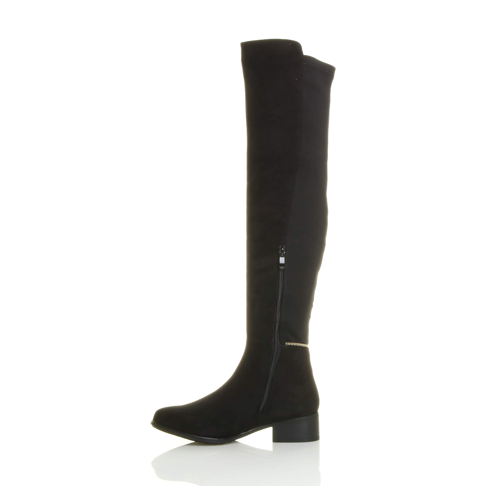 Black AJVANI Black Elastic Gold Zip Over The Knee Boots, Image 3 of 6