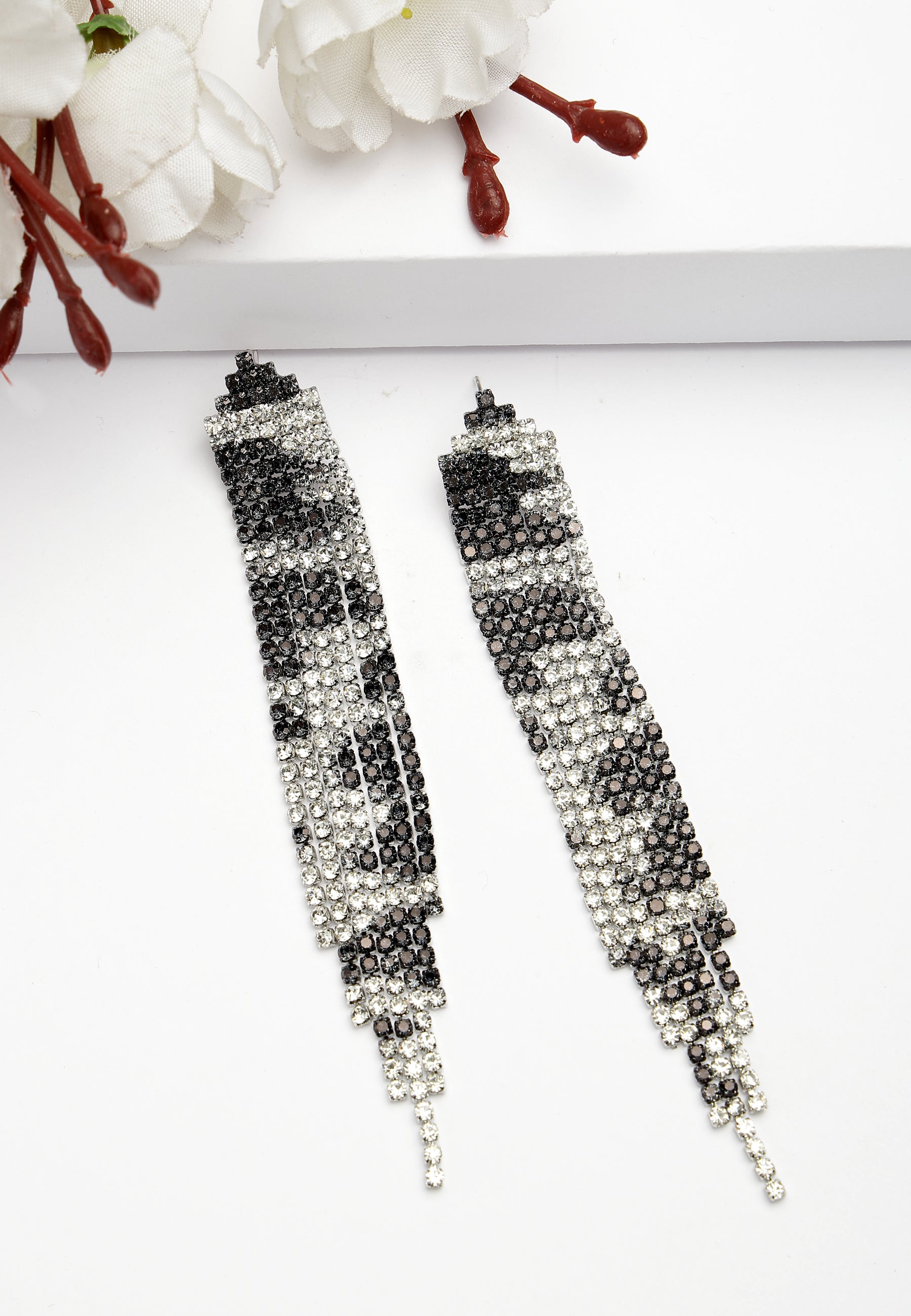 Black Diva Collection Long Fringe Chandelier Earrings, Image 2 of 5