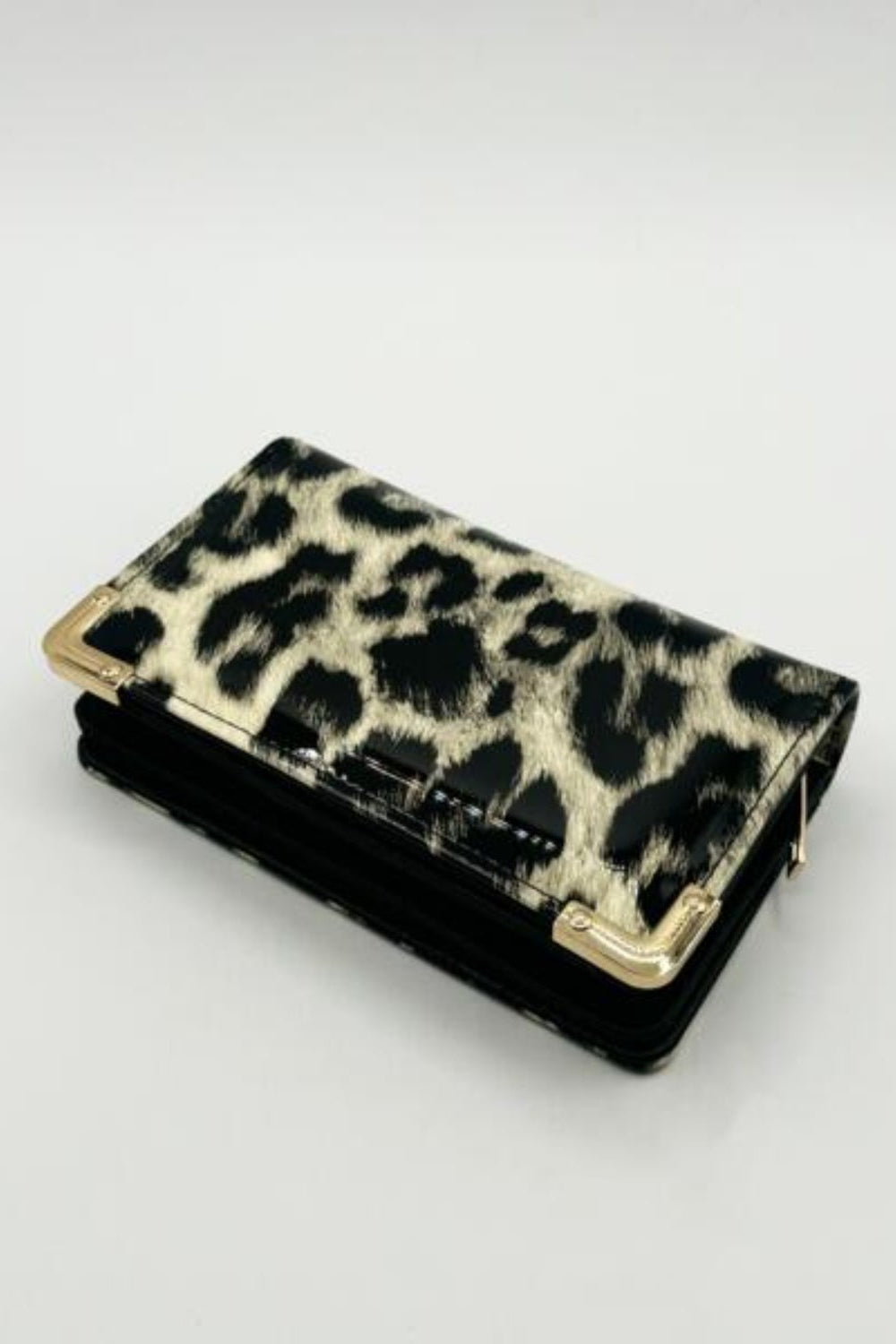 Black Shine Leopard Print Purse