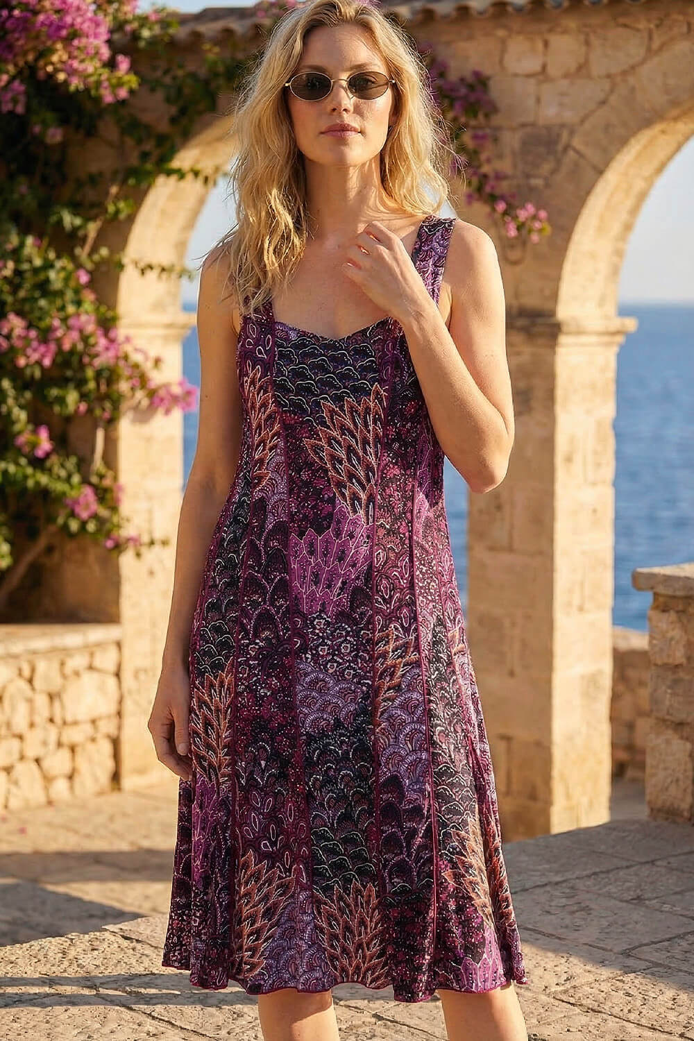 PINK Peacock Print Panel Dress, Image 3 of 4