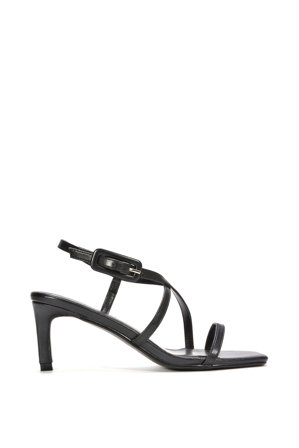 Black XY LONDON Black 'Gabriella' Square Toe Mid Stiletto Heel Sandals With Adjustable Strap, Image 1 of 5
