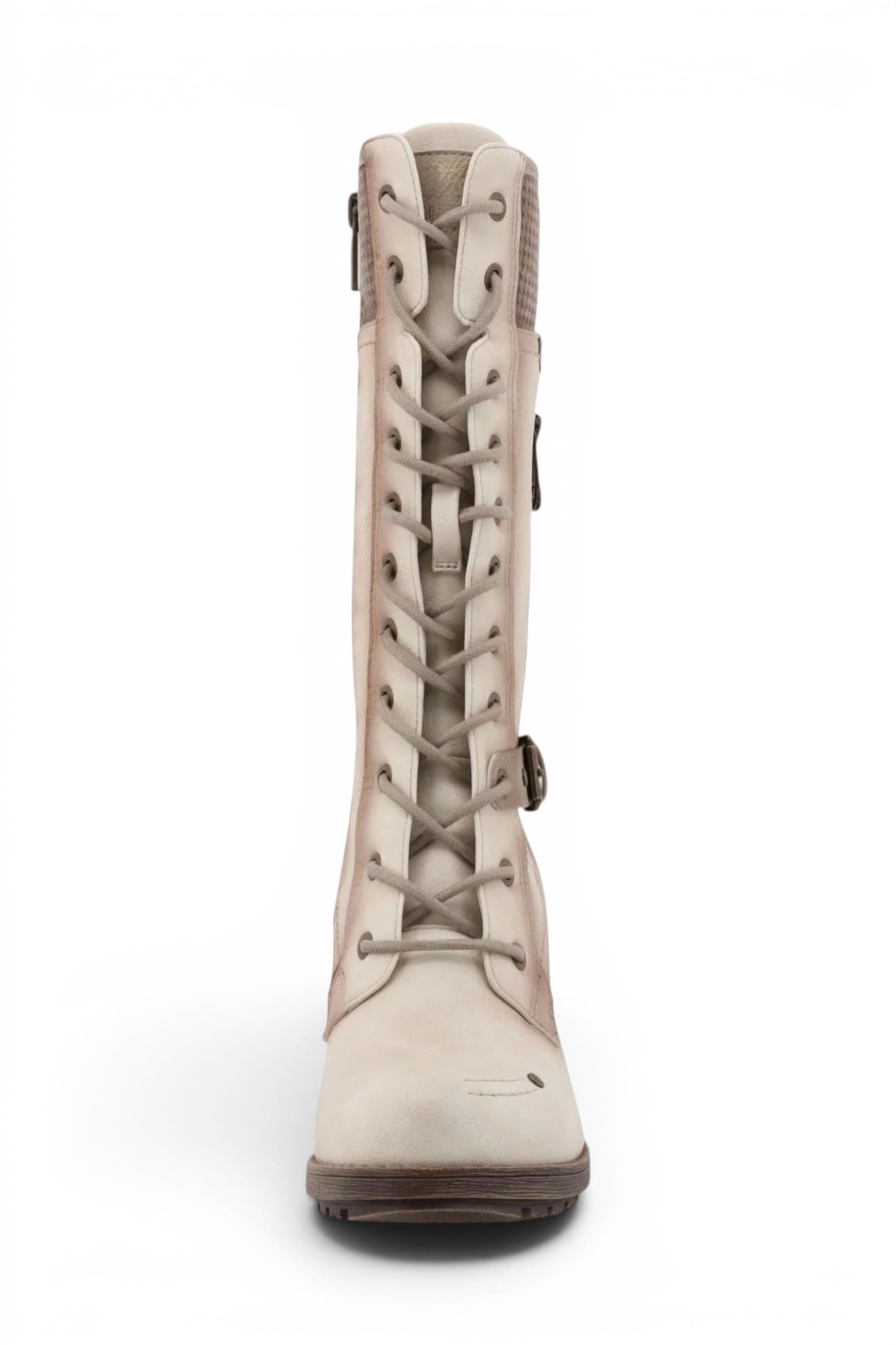 Cream Womens Heeled Combat Boots - M0162002, Image 4 of 7