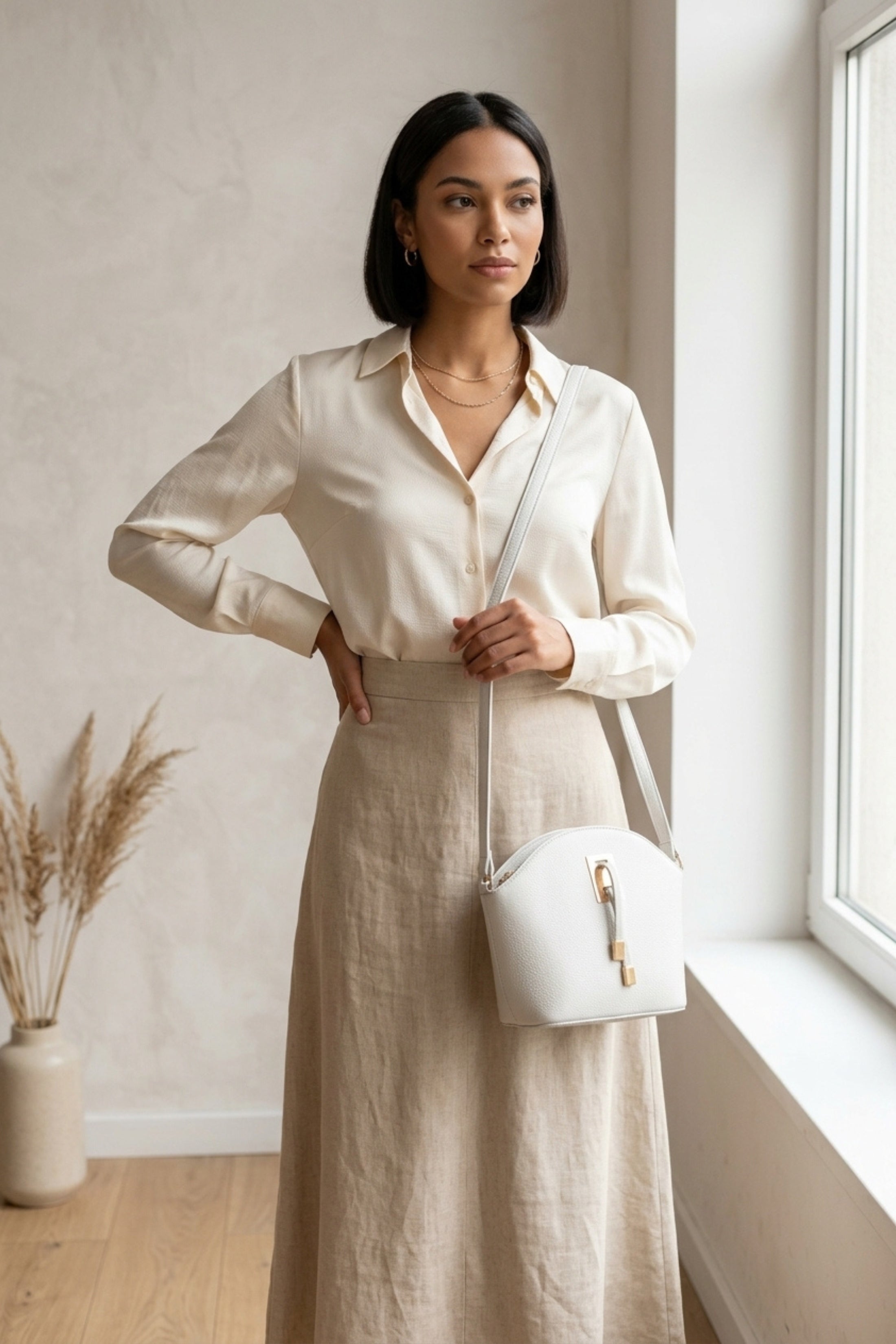 White Pebble Faux Leather Crossbody Bag - Asyanima, Image 3 of 3