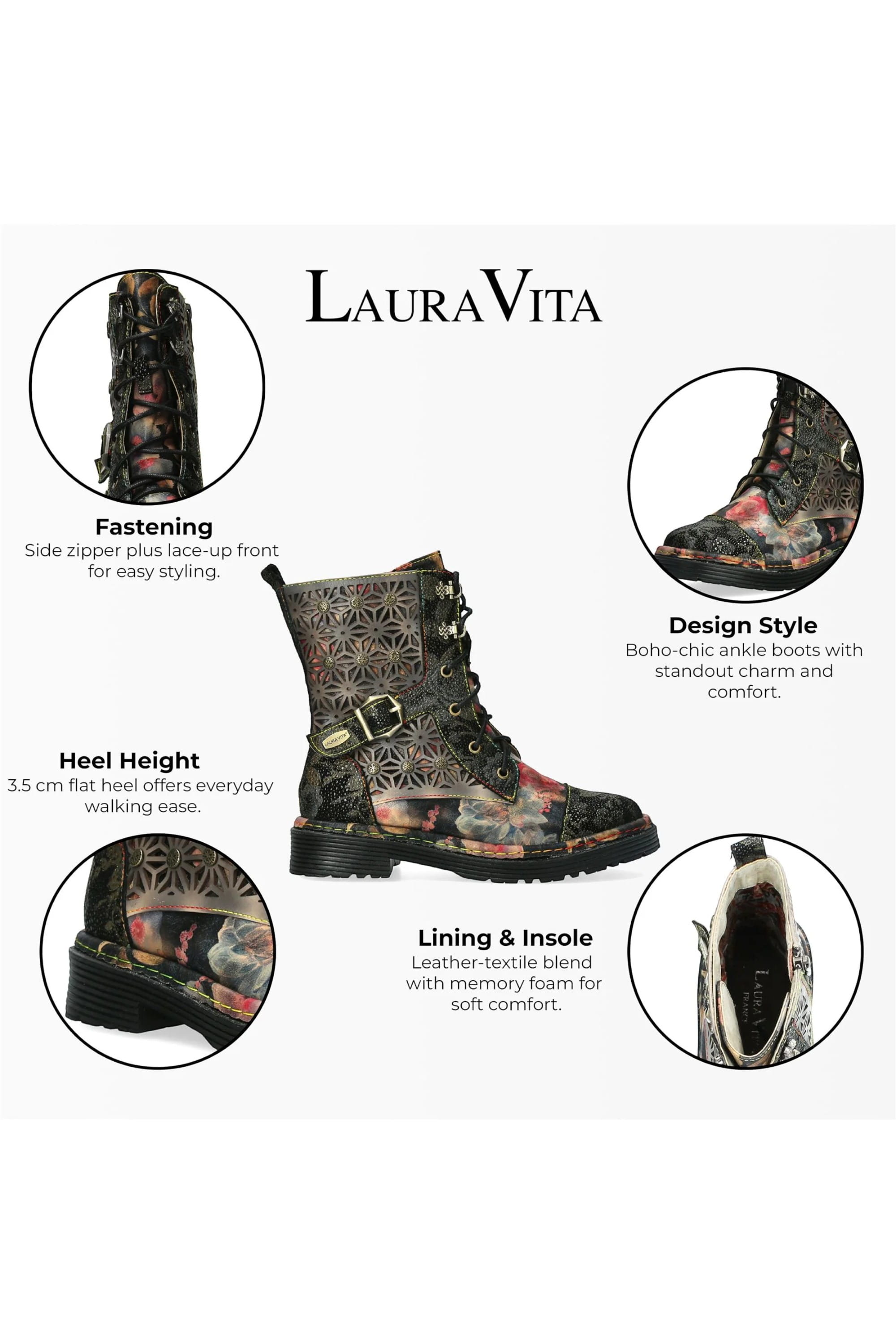 Black Womens Gothic Ankle High Boots-INCAS-036, Image 3 of 7