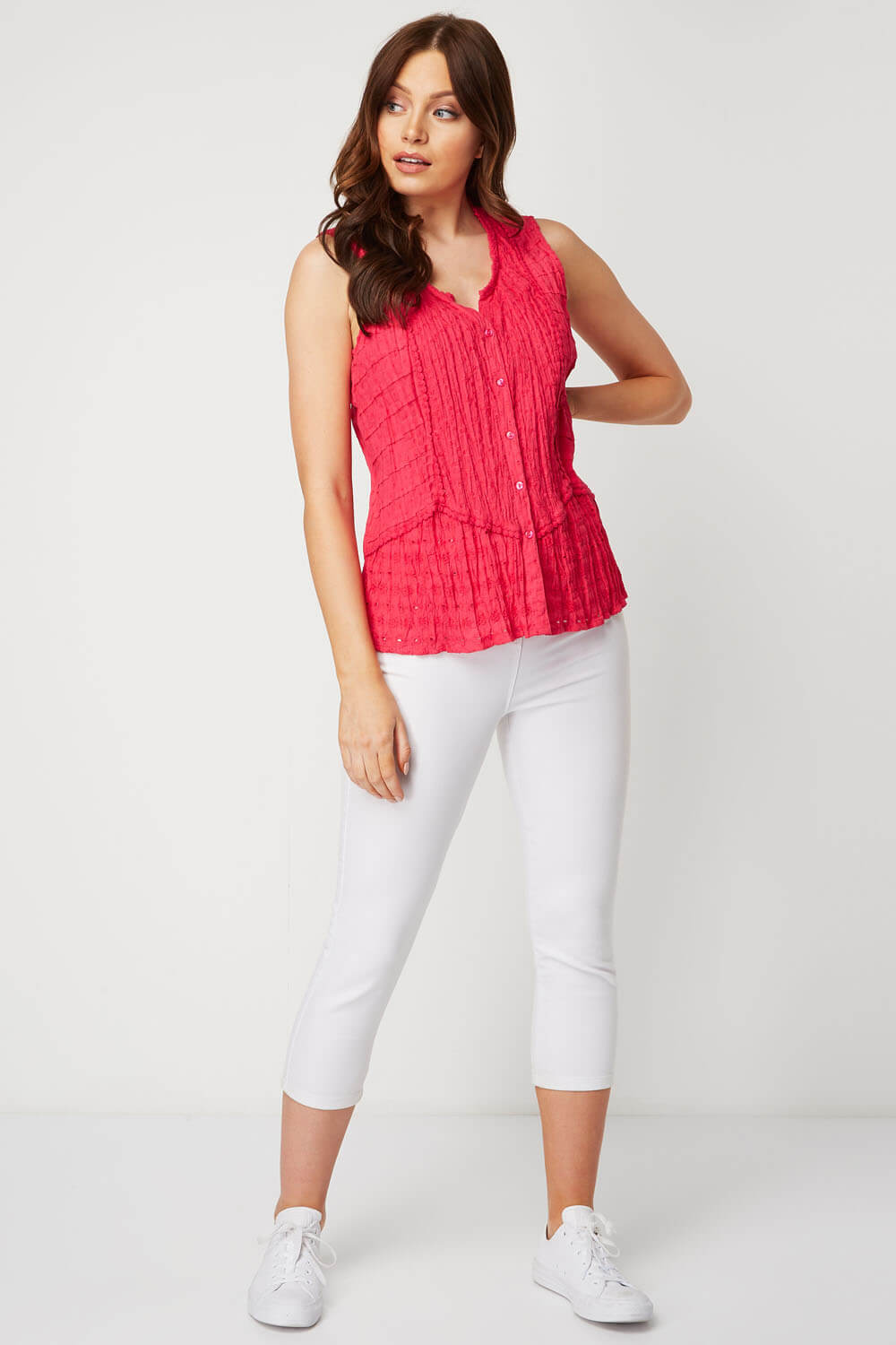 Pink Sleeveless Crinkle Blouse, Image 3 of 8