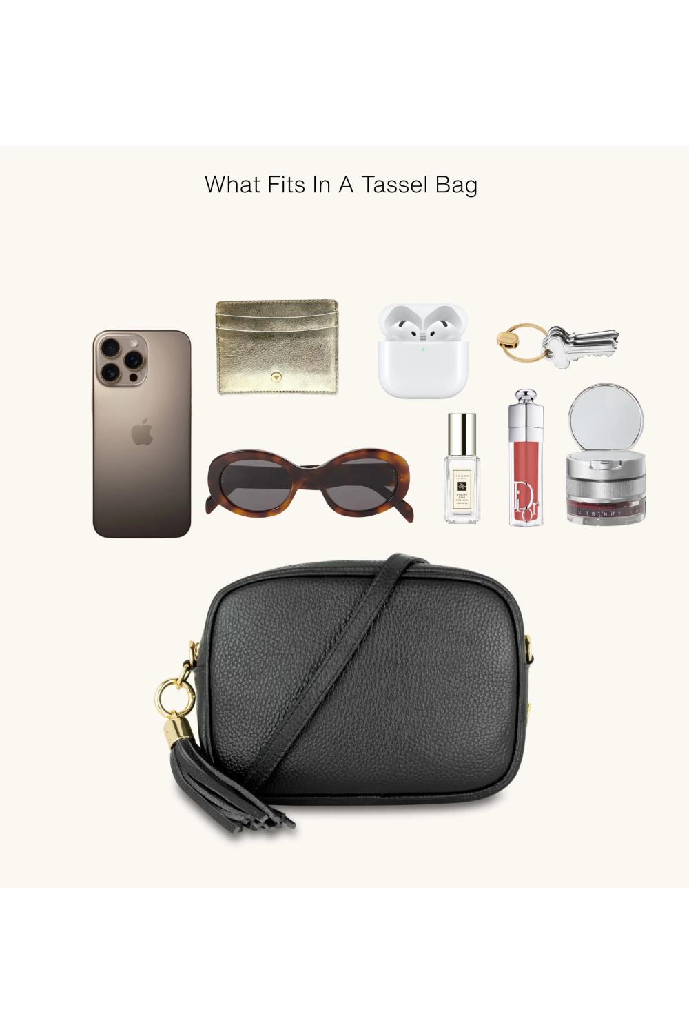 Dark Grey The Tassel Dark Grey Leather Crossbody Bag, Image 5 of 5
