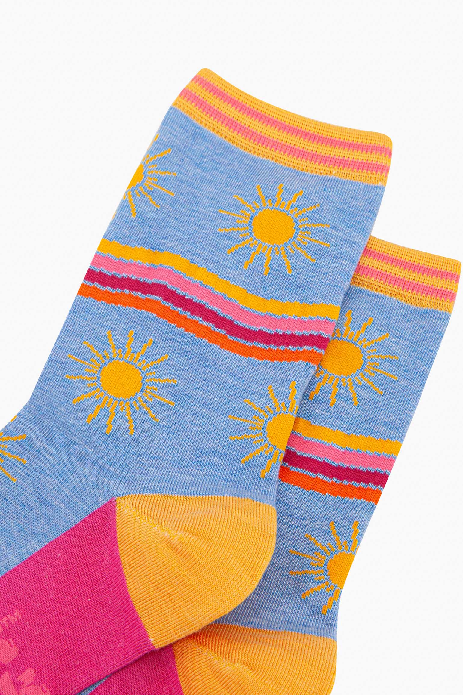 Blue Sunshine Waves Striped Bamboo Socks - Blue, Image 3 of 4