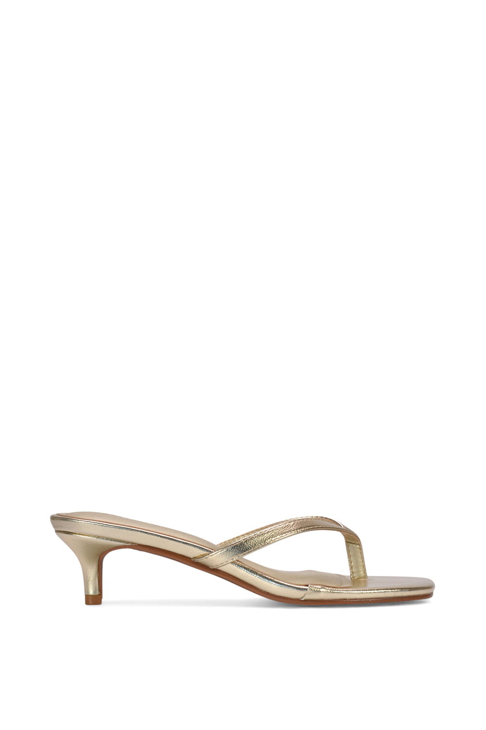 Gold XY LONDON Gold 'Violet' Slip On Flip Flop Kitten Heel Mule Heeled Sandals, Image 1 of 6