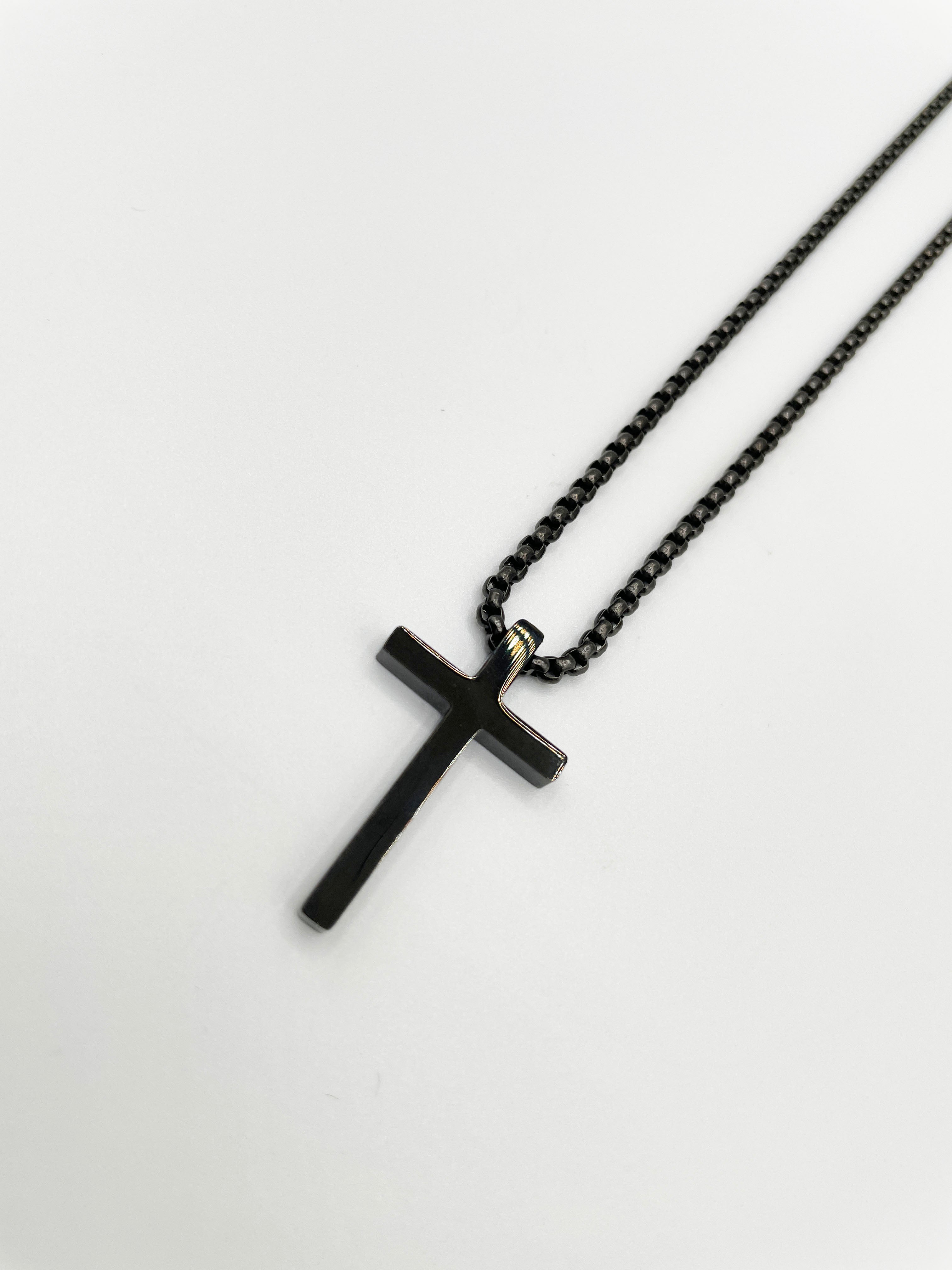Black Cross Pendant Necklace in Black, Image 1 of 4