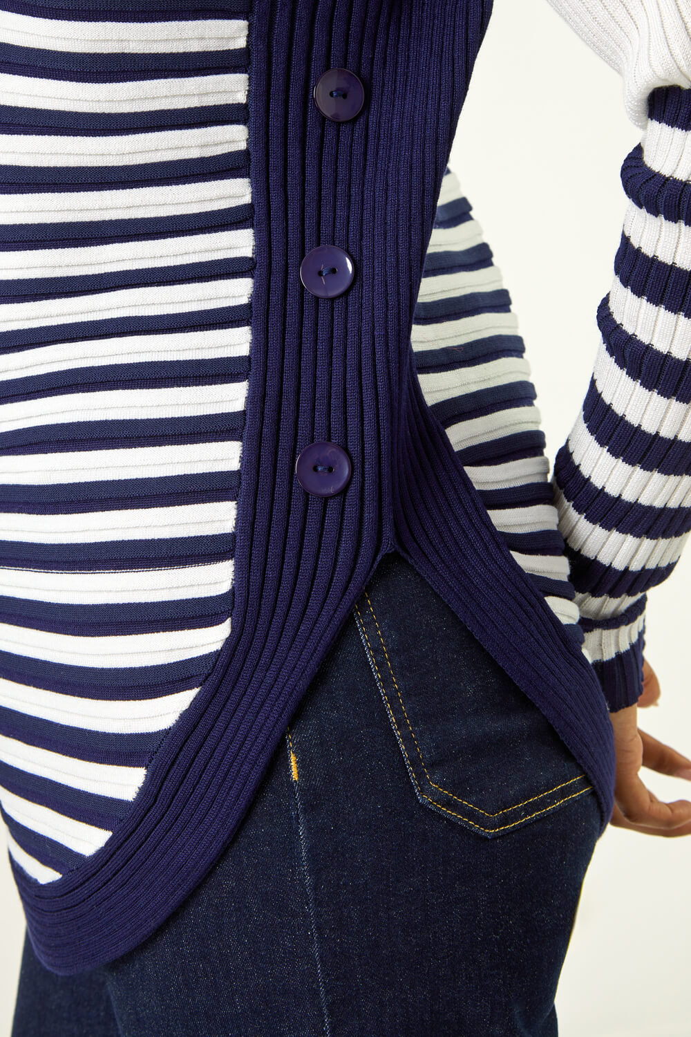 Ivory Stripe Zip Front Ribbed Knit Jumper , Image 6 of 5
