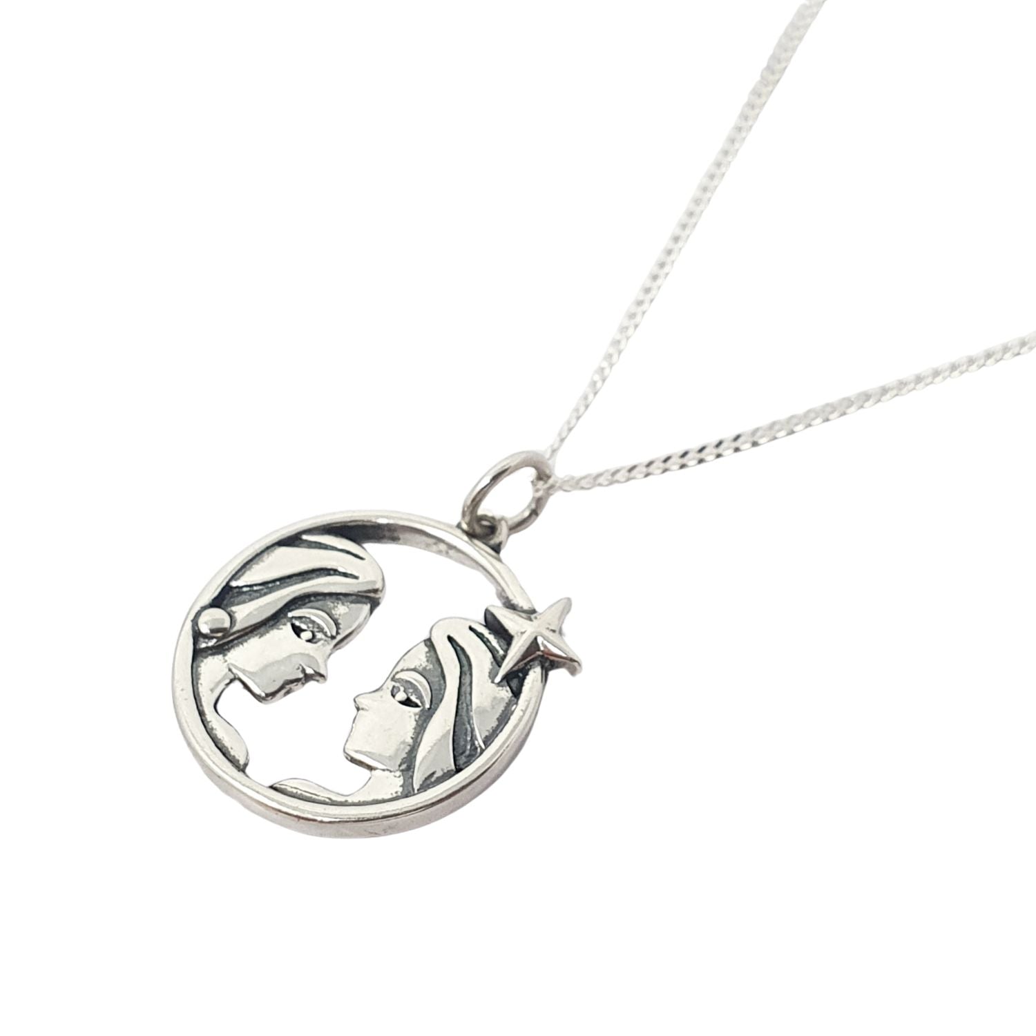 Silver Gemini Zodiac Horoscope Charm Sterling Silver Necklace, Image 1 of 1