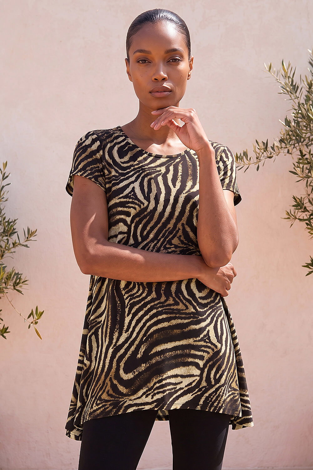Natural Zebra Print Hanky Hem Top, Image 1 of 4