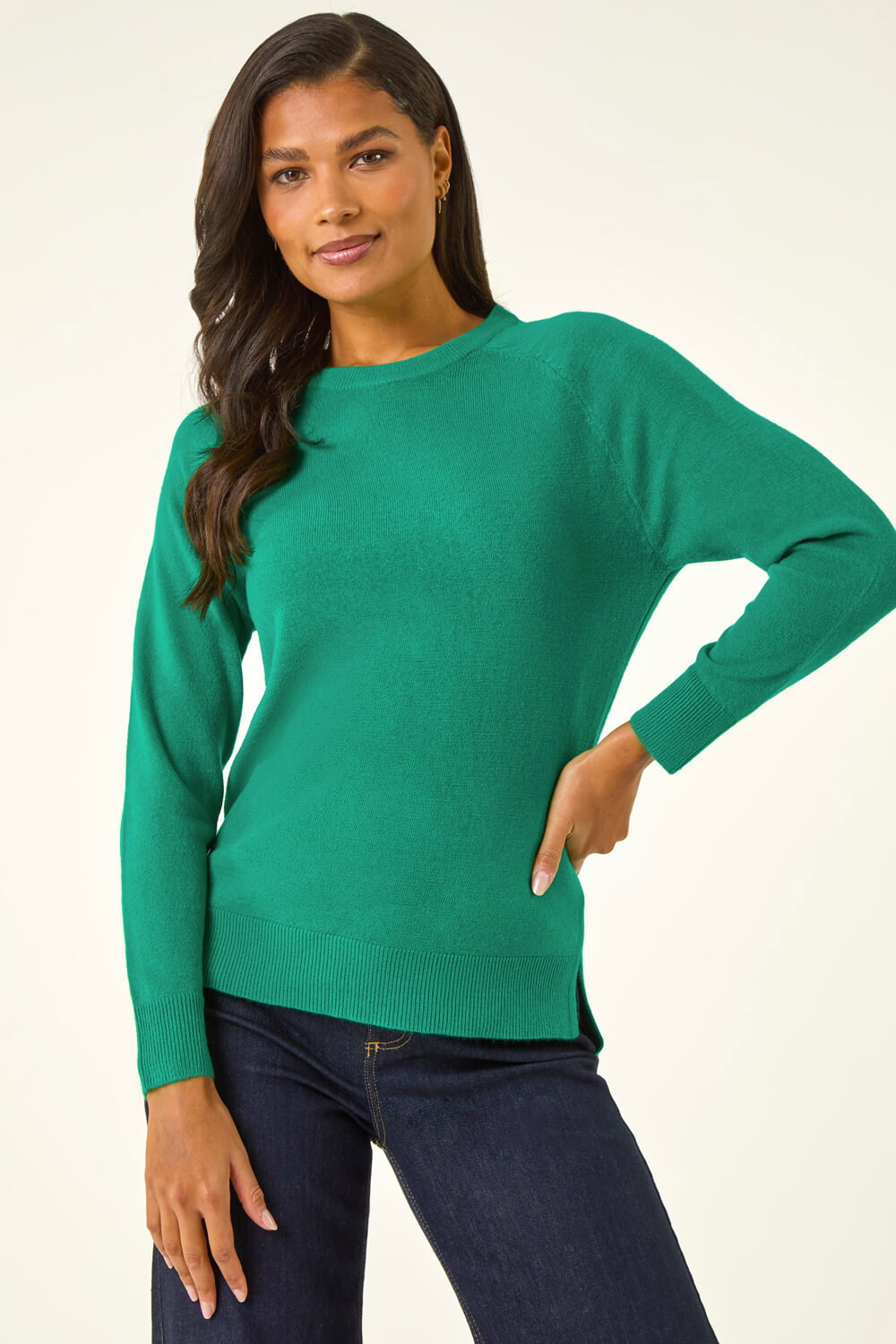 Green Plain Soft Crew Neck Jumper, Image 5 of 5