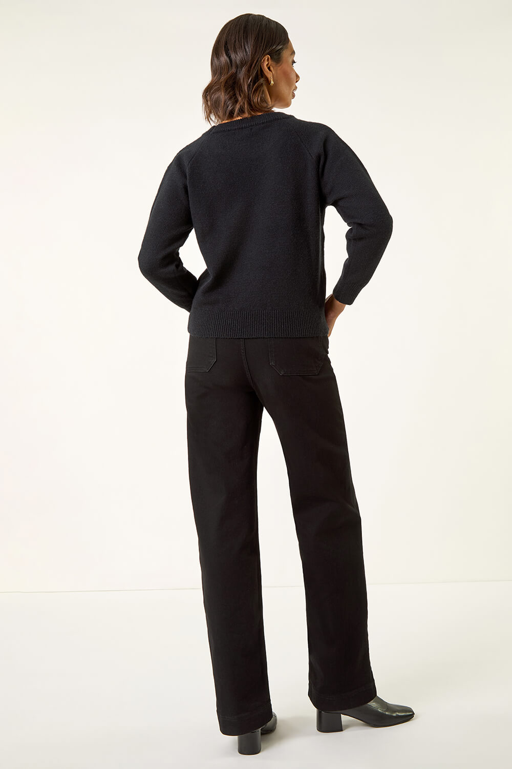 Black Sequin Neckline Knit Jumper, Image 4 of 5