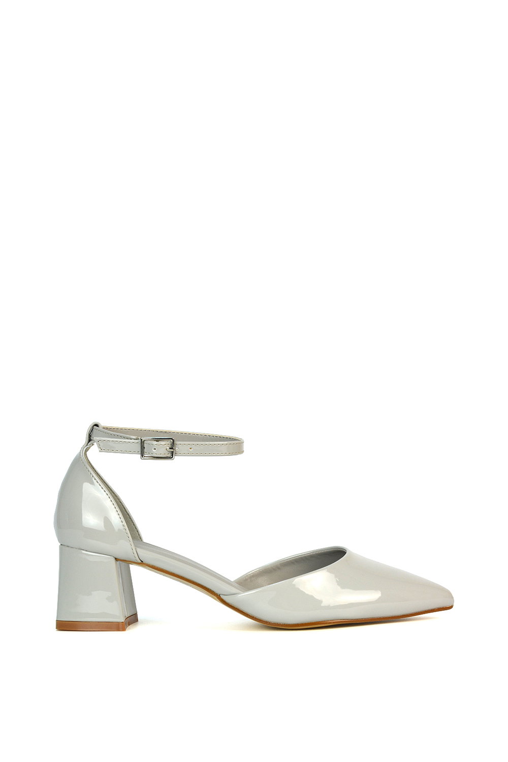 Grey XY LONDON Grey 'Evie' Low Block Heel Court Shoes With Pointed Toe, Image 1 of 6
