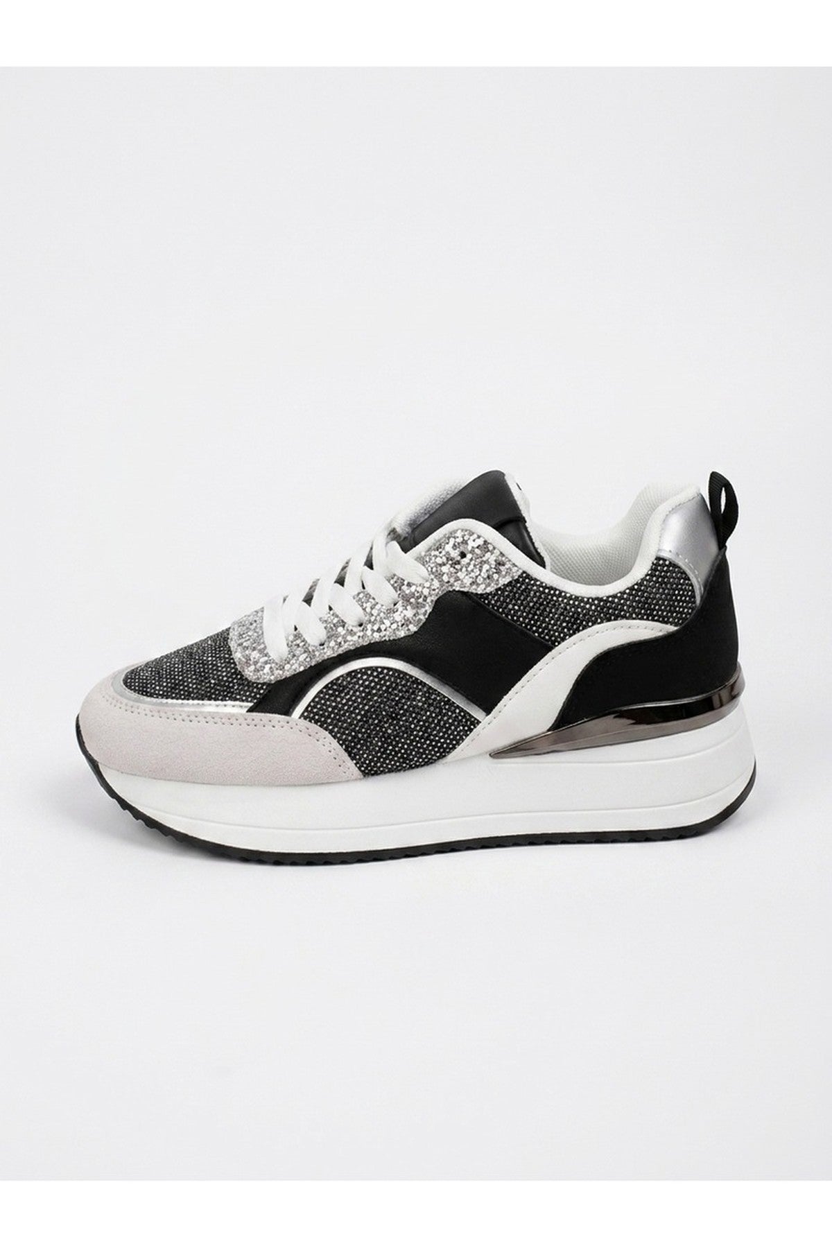 Black Chloe Womens Glitter Panel Platform Trainers, Image 6 of 6