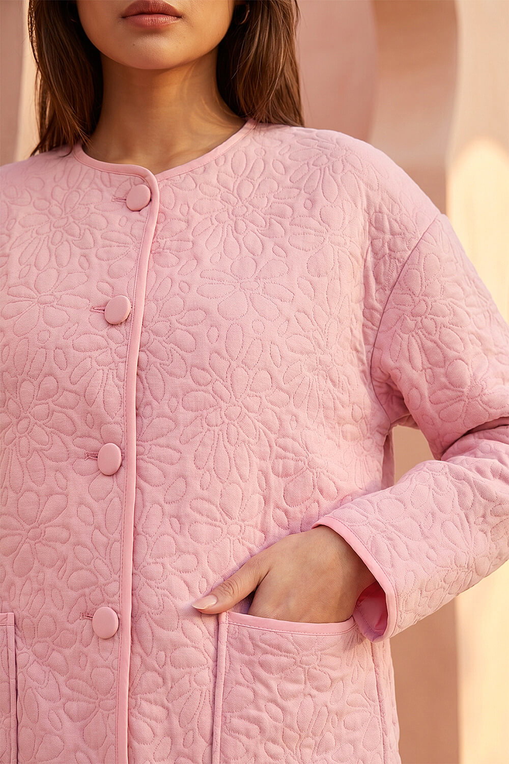 Pink Patterned Pocket Edge Jacket , Image 5 of 4