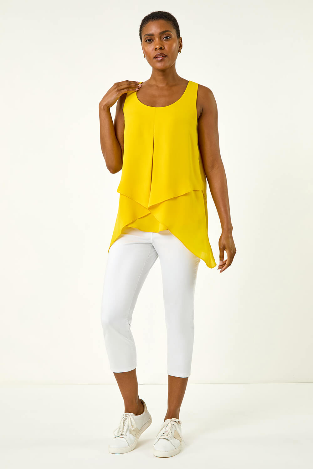 Yellow Asymmetric Sleeveless Vest Top, Image 1 of 5
