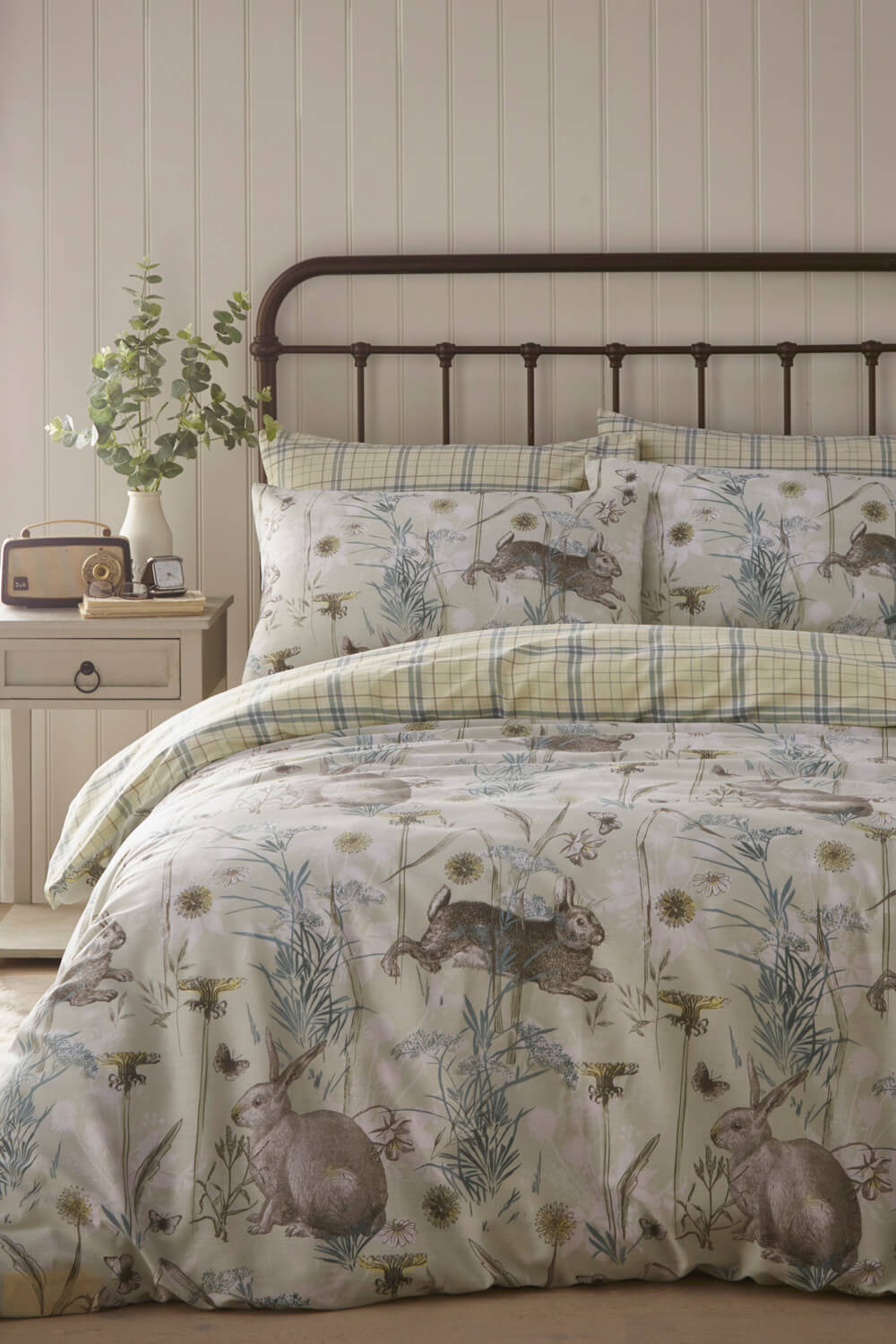 Sage King Size Rabbit Meadow Duvet Cover Set, Image 1 of 2