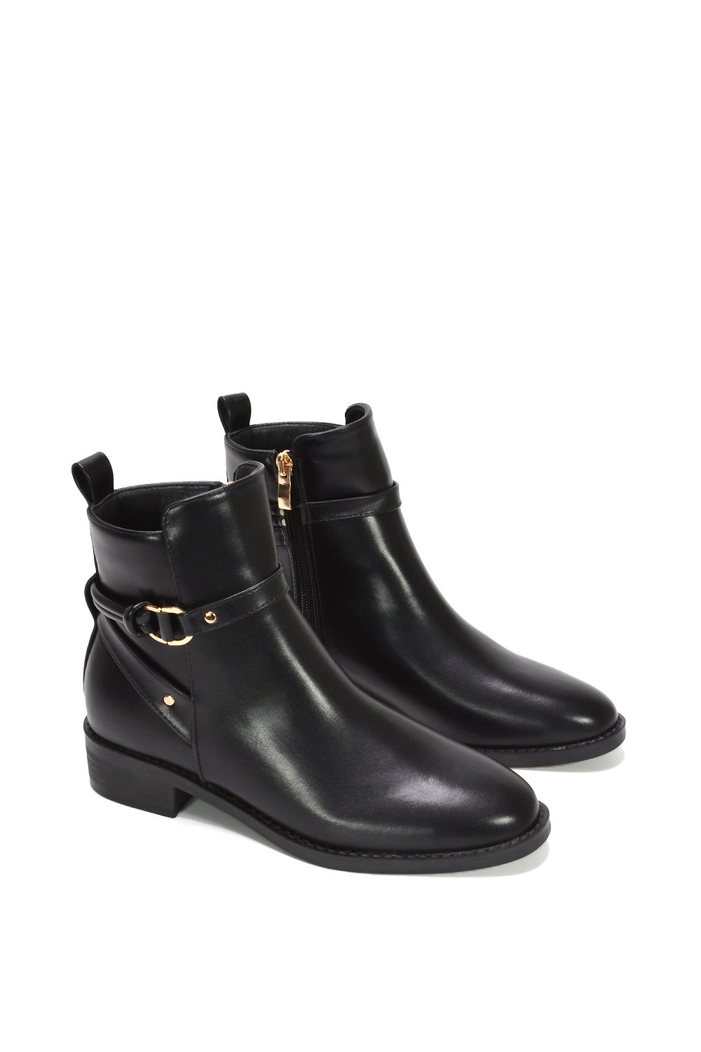Black XY LONDON Black 'Mollie' Ankle Boots Buckle Strap Low Heel Chelsea, Image 6 of 7