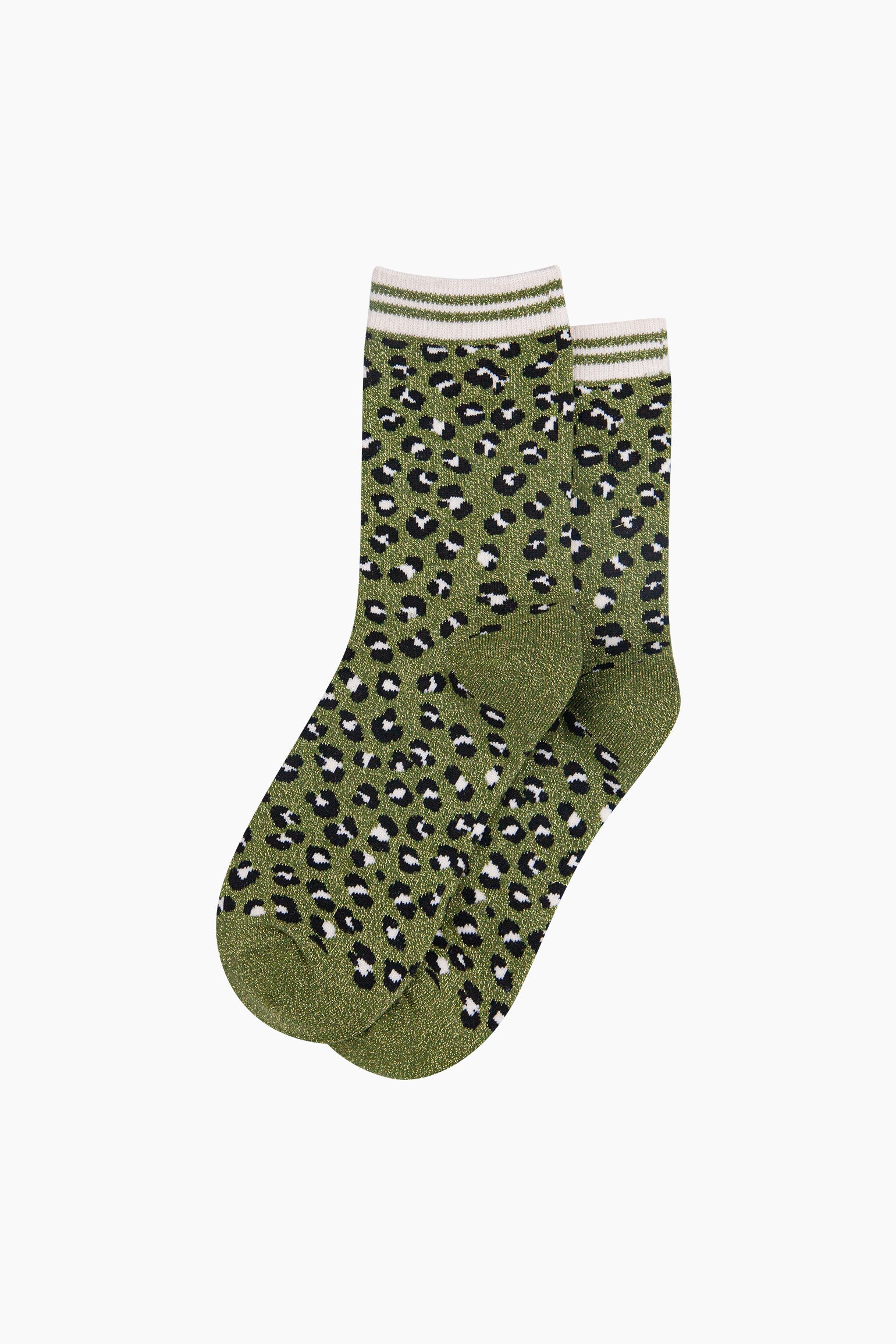 Khaki Leopard Combed Cotton Glitter Socks, Image 3 of 4