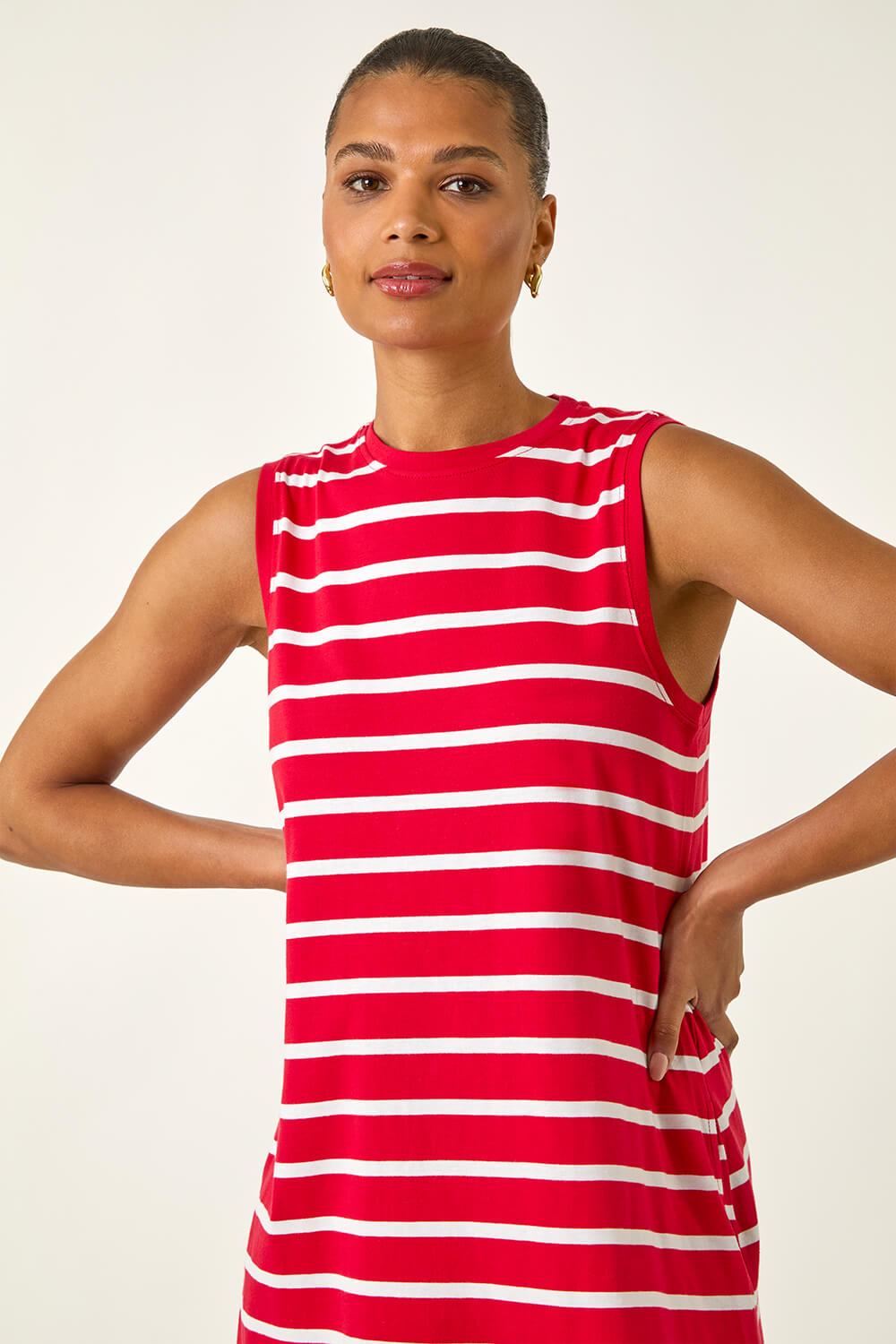 Red Stripe Jersey A-Line Stretch Dress, Image 5 of 5