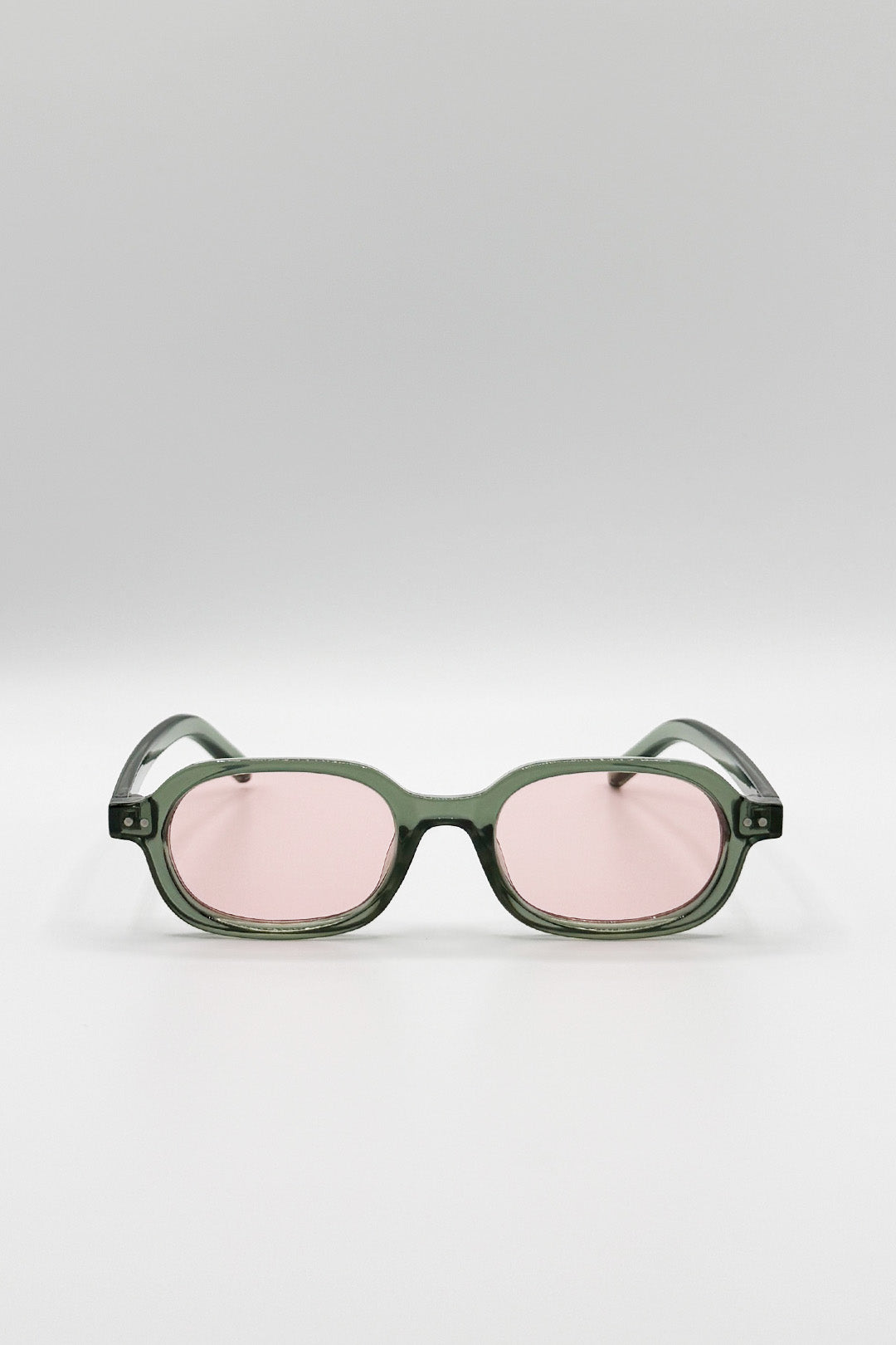 Green SVNX Green Retro Rounded Square Sunglasses In Green Pink, Image 2 of 4