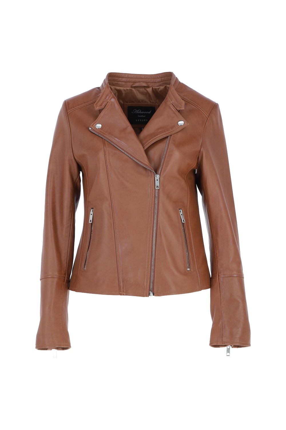 Tan Ashwood Leather Tan 'Vento' Real Leather Biker Jacket, Image 2 of 5