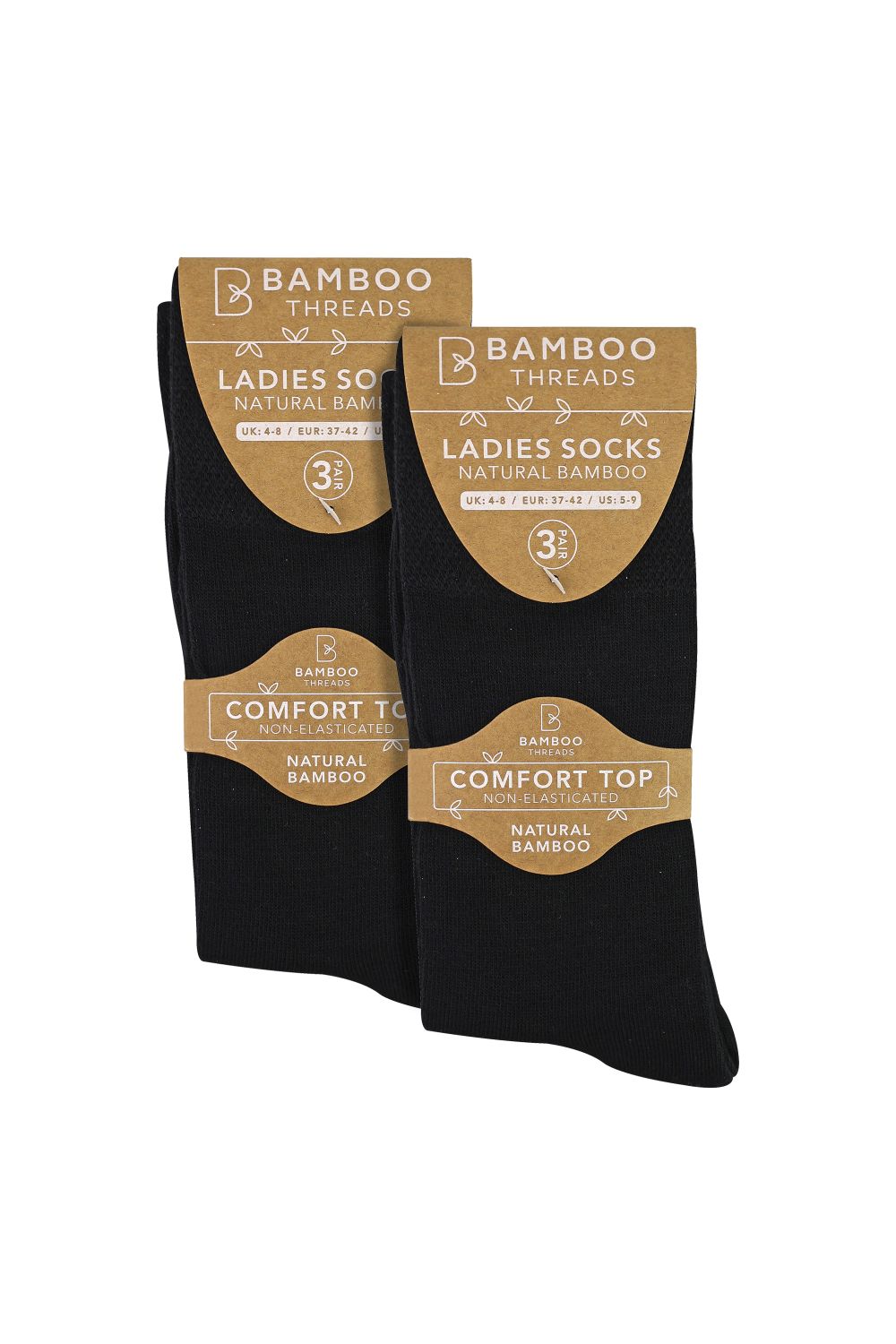 Black 6 Pack Ladies Bamboo Non Elastic Socks Soft Breathable Everyday Comfort, Image 2 of 3