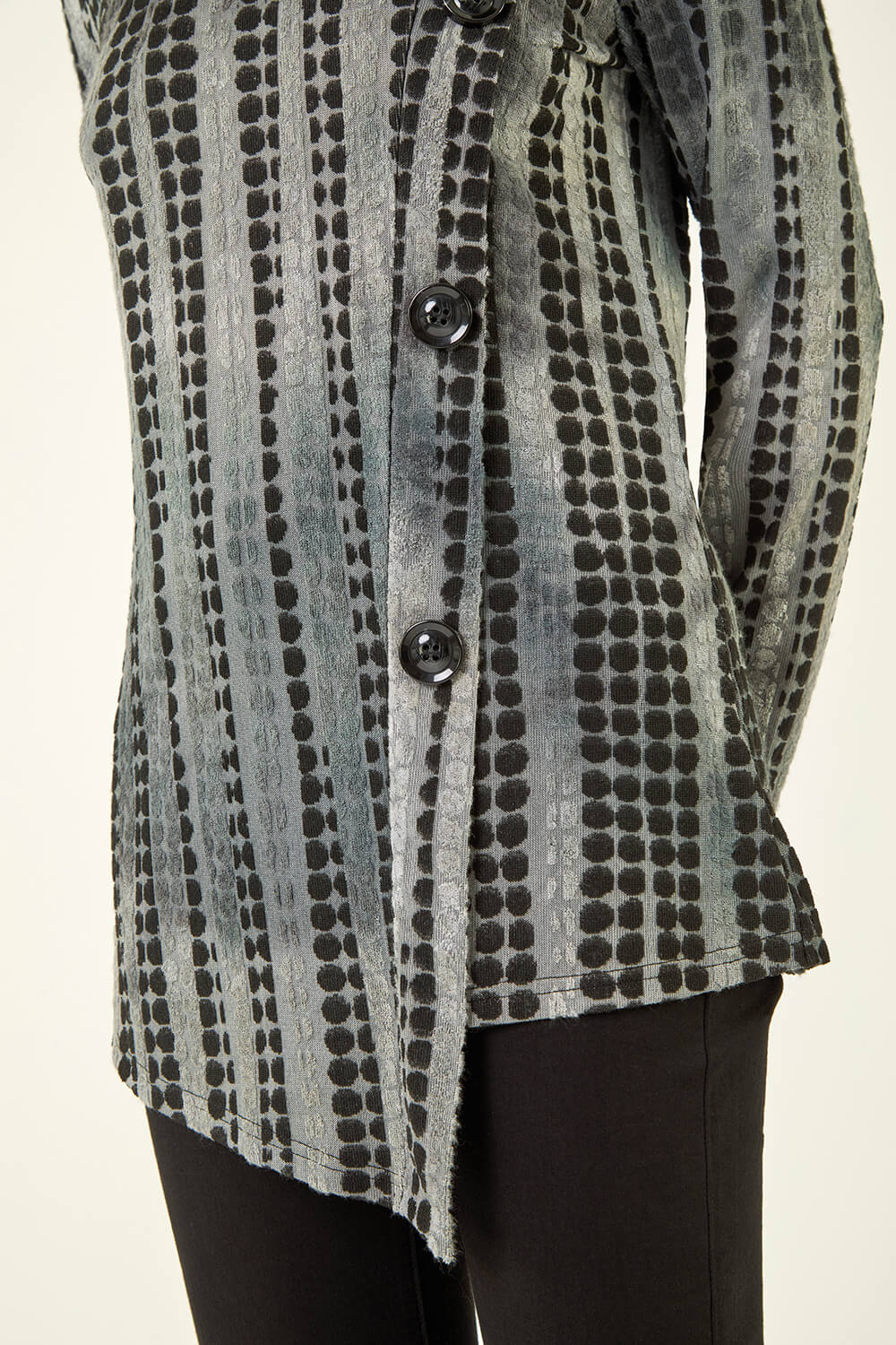 Grey Cowl Neck Buttoned Top, Image 6 of 5