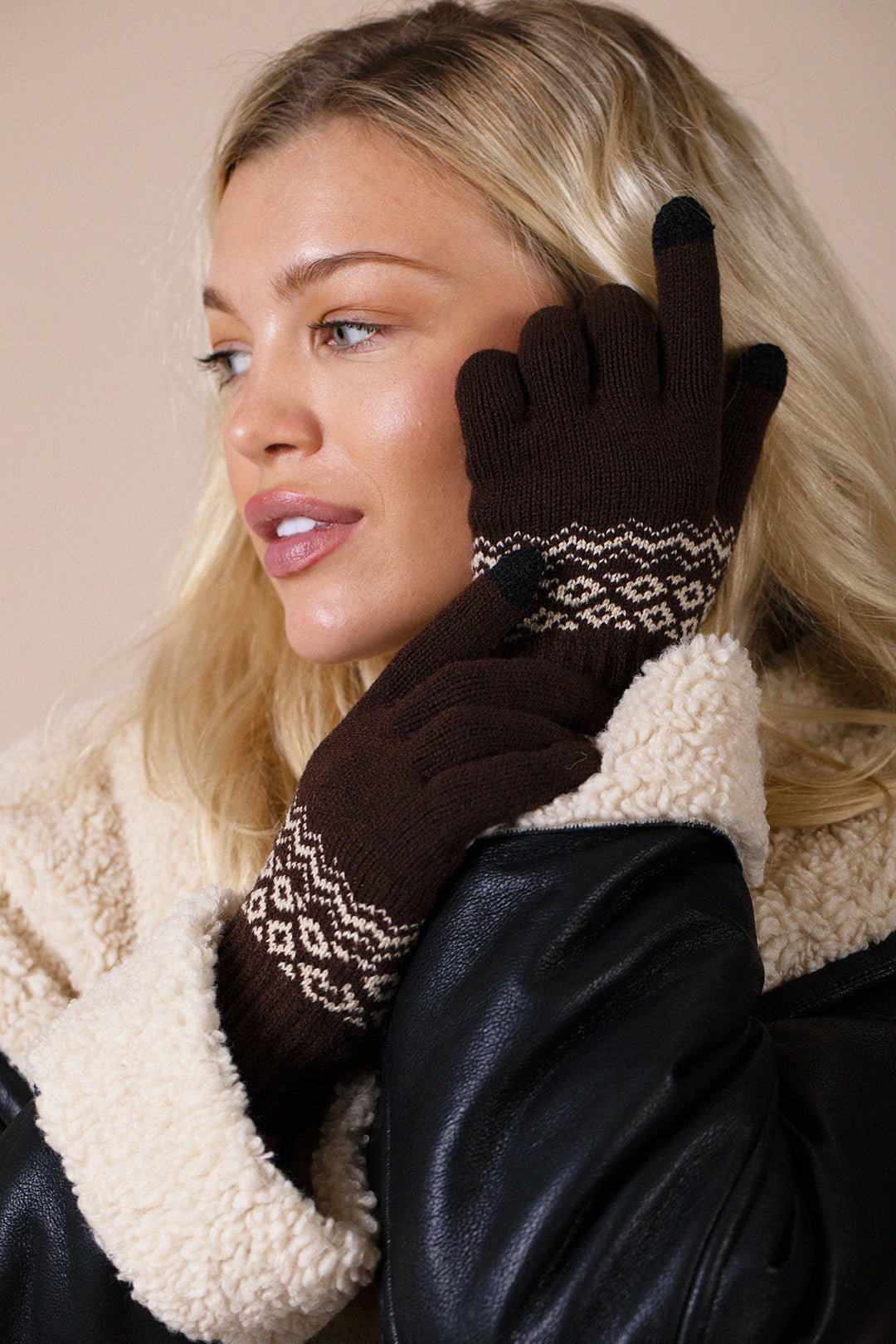 Brown SVNX Brown Pattern Gloves - Touch Screen, Image 1 of 4