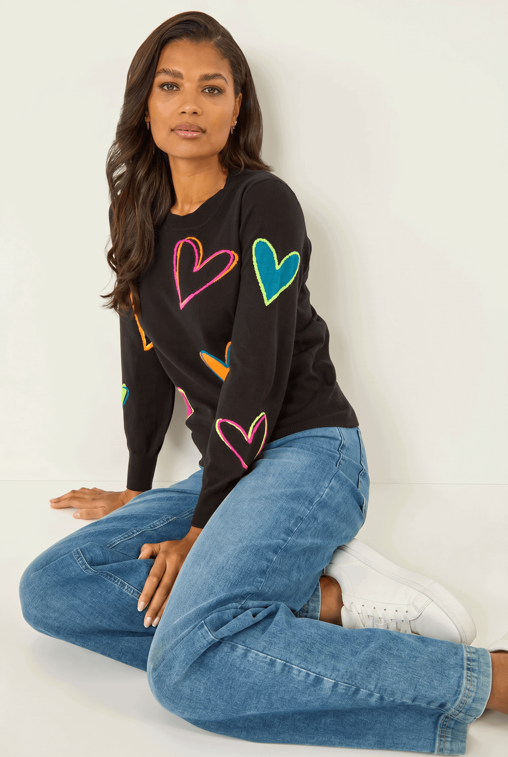 Black Heart Print Knitted Jumper , Image 3 of 5