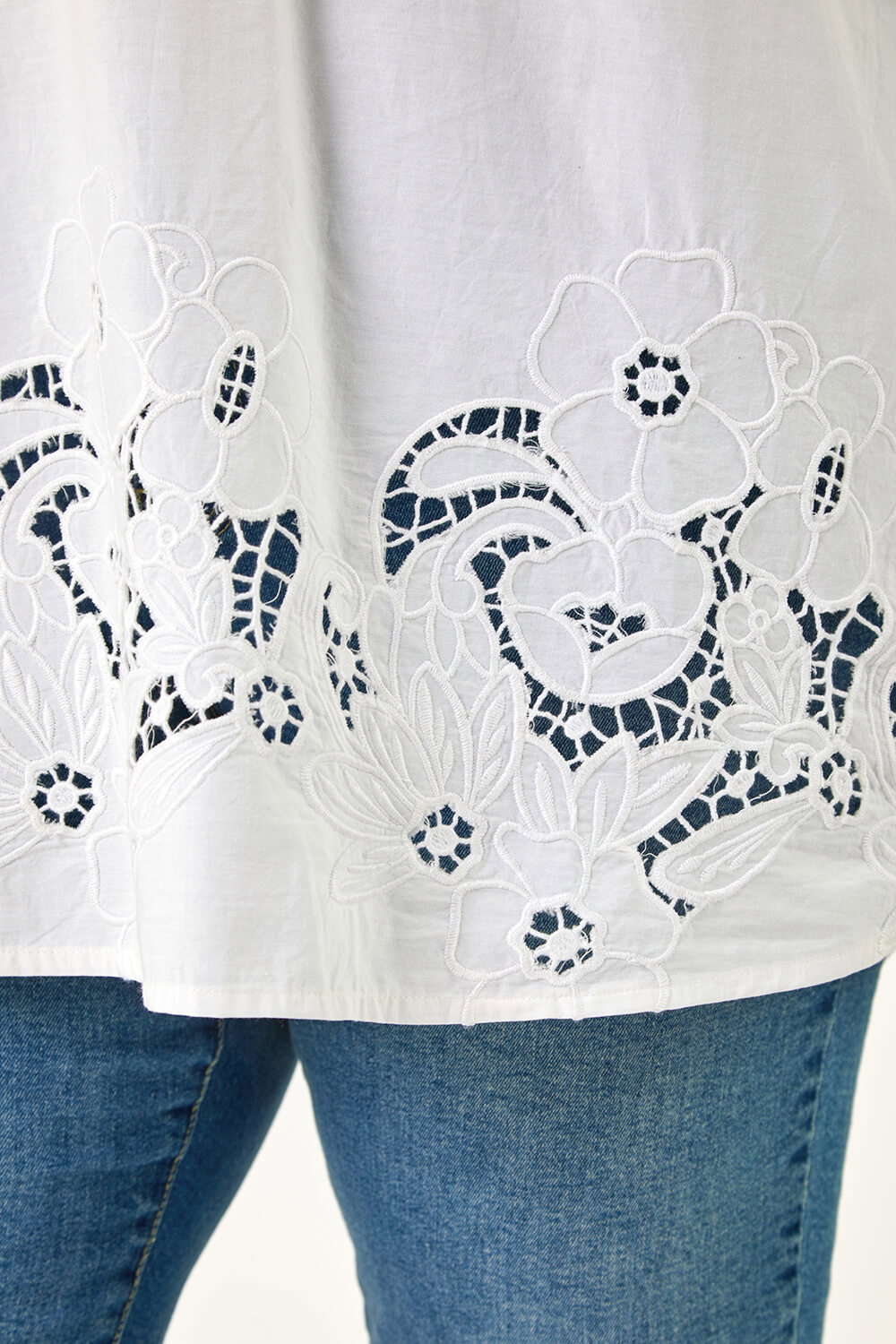Ivory Curve Floral Cut Out Woven Top, Image 6 of 5