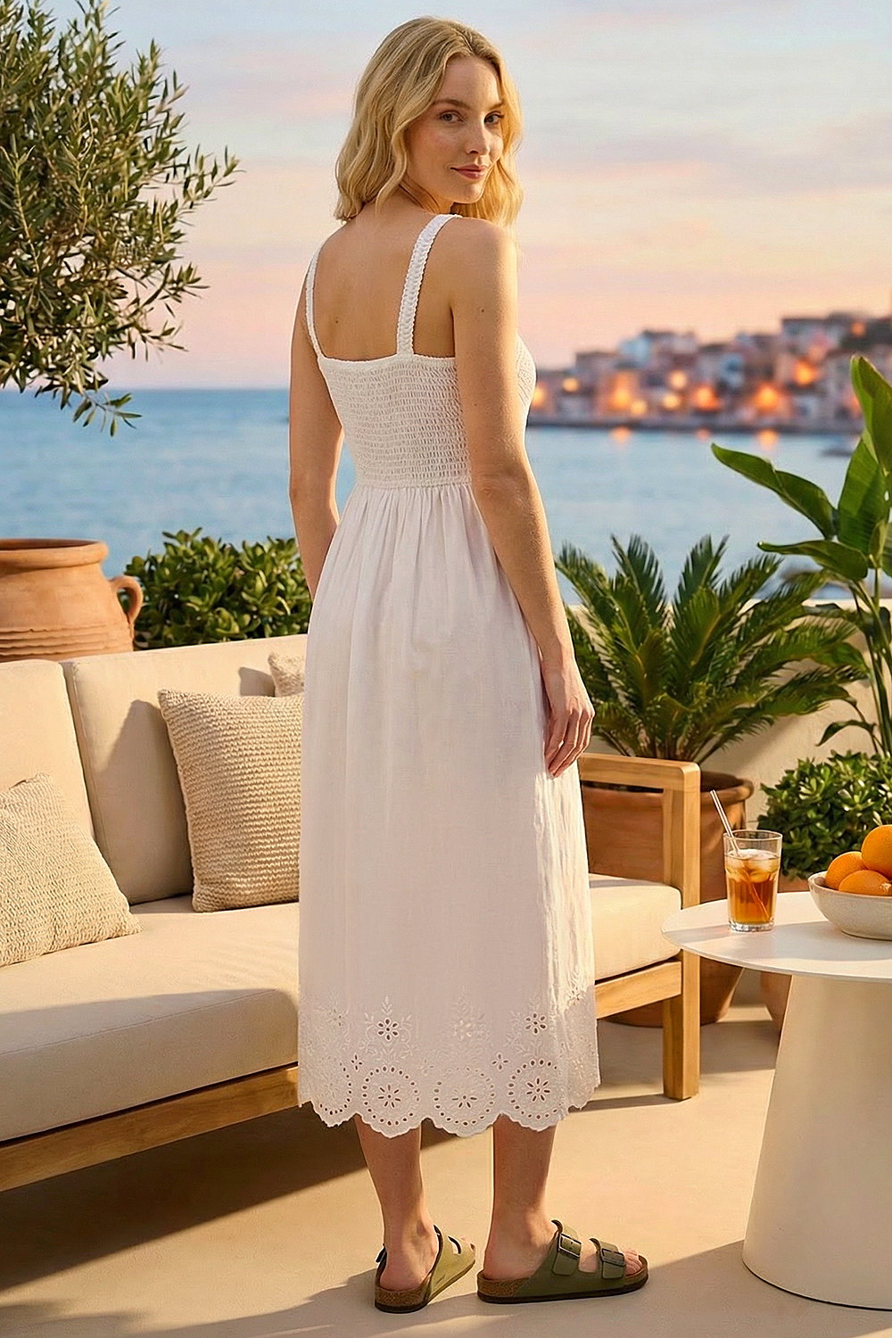 White Crochet Strappy Midi Dress, Image 4 of 4