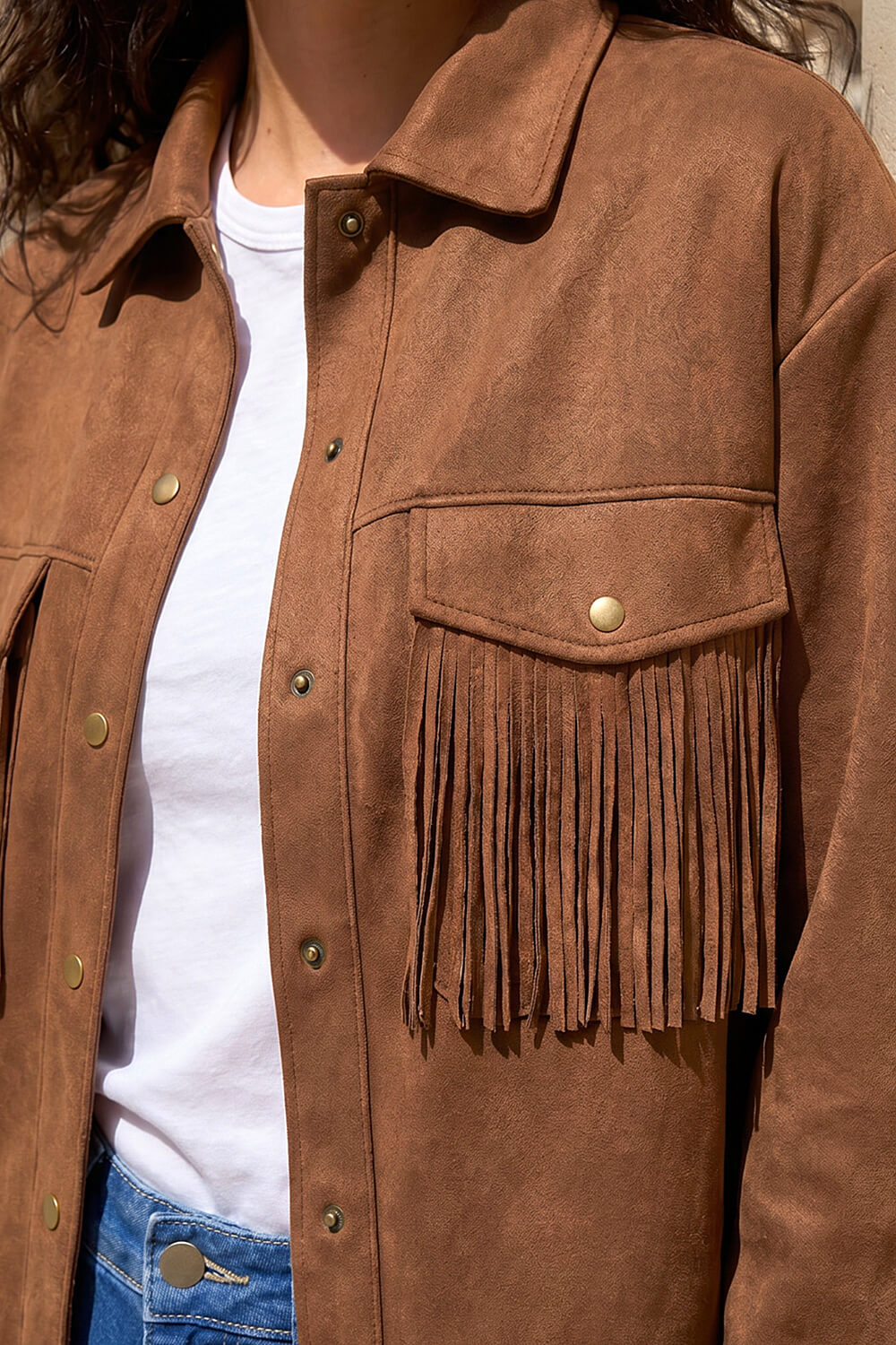 Chocolate Faux Suede Tassel Jacket, Image 5 of 4