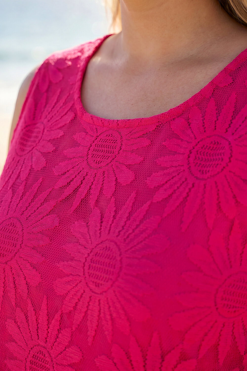 Pink Curve Sunflower Lace Texture Vest, Image 5 of 4