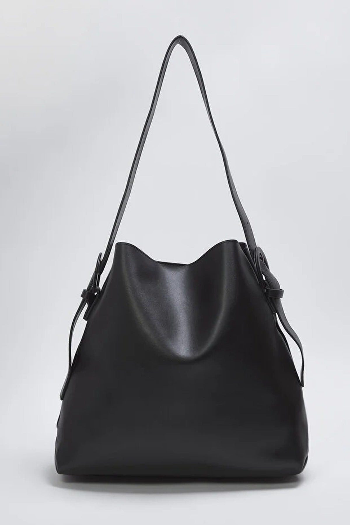Black Wide Strap Bucket Shoulder Bag, Image 4 of 4