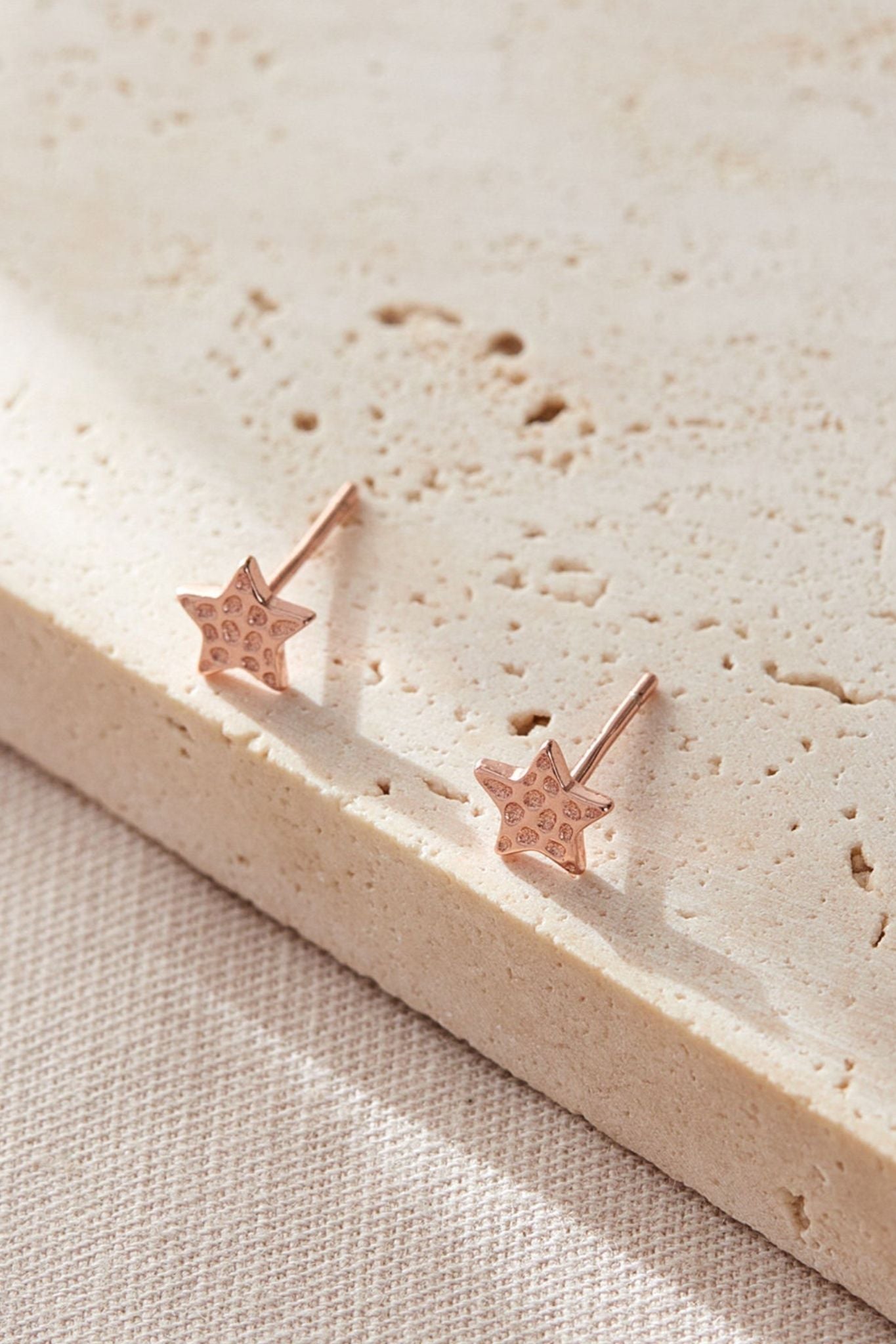 Rose Gold Sterling Silver Hammered Star Studs, Image 2 of 2