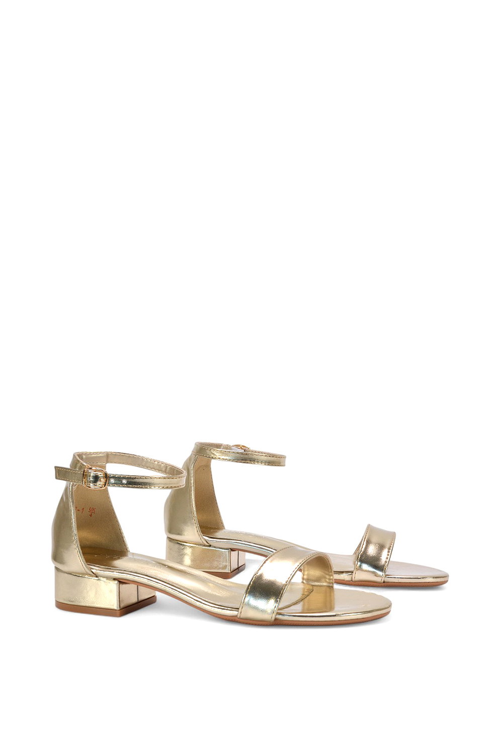 Gold 'Tate' Low Block Heel Sandals With Ankle Strap, Image 3 of 5