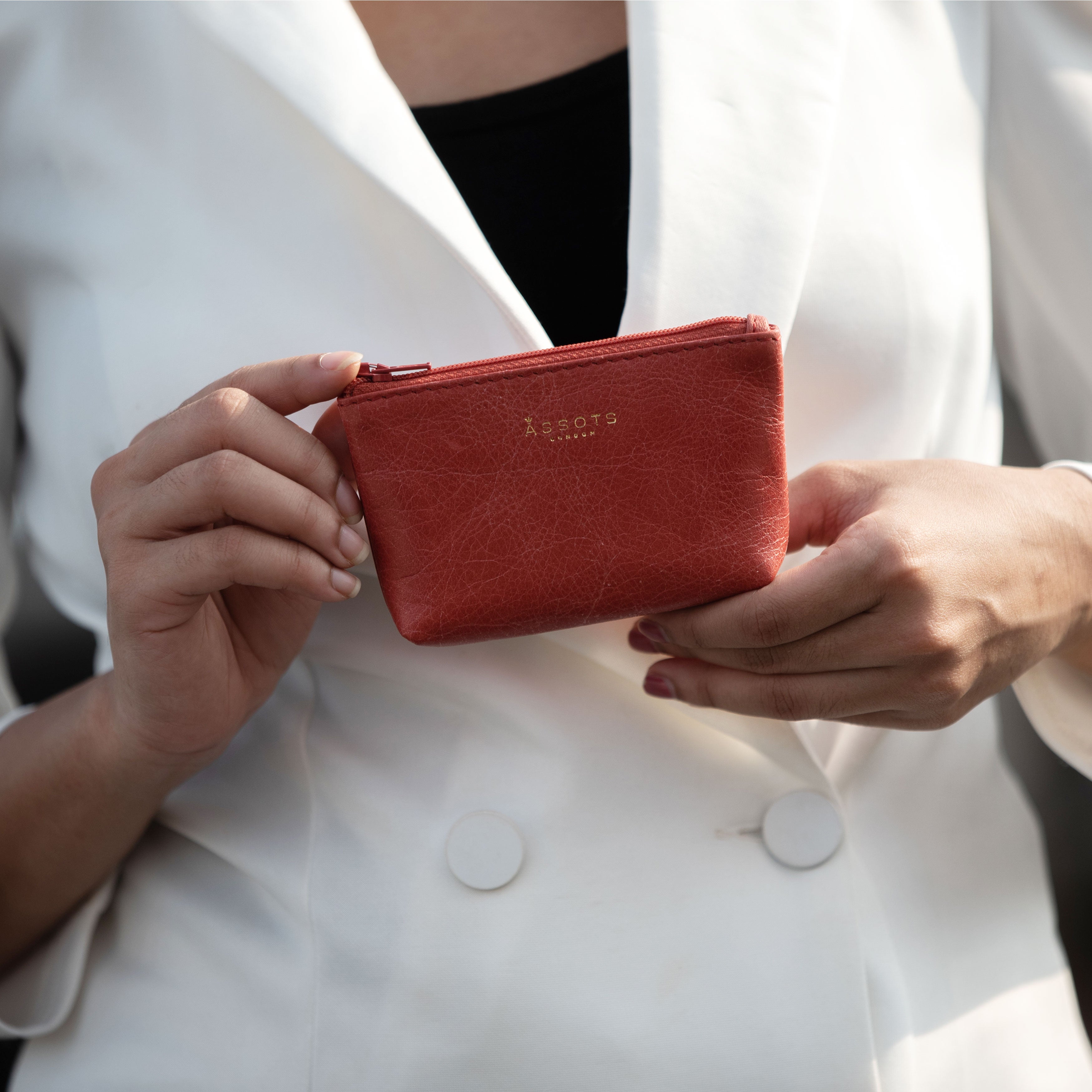 Red 'Diana' Full Grain Leather Zip Top Coin Purse, Image 2 of 3