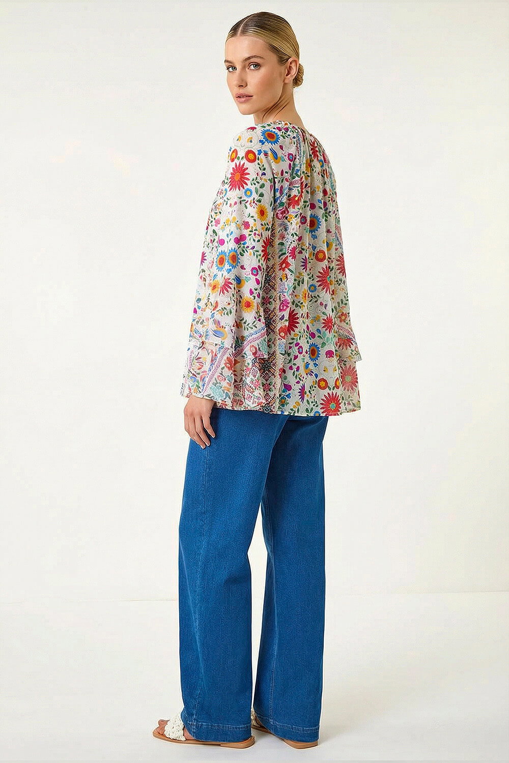 Pink Tie Front Floral Print Top, Image 4 of 5