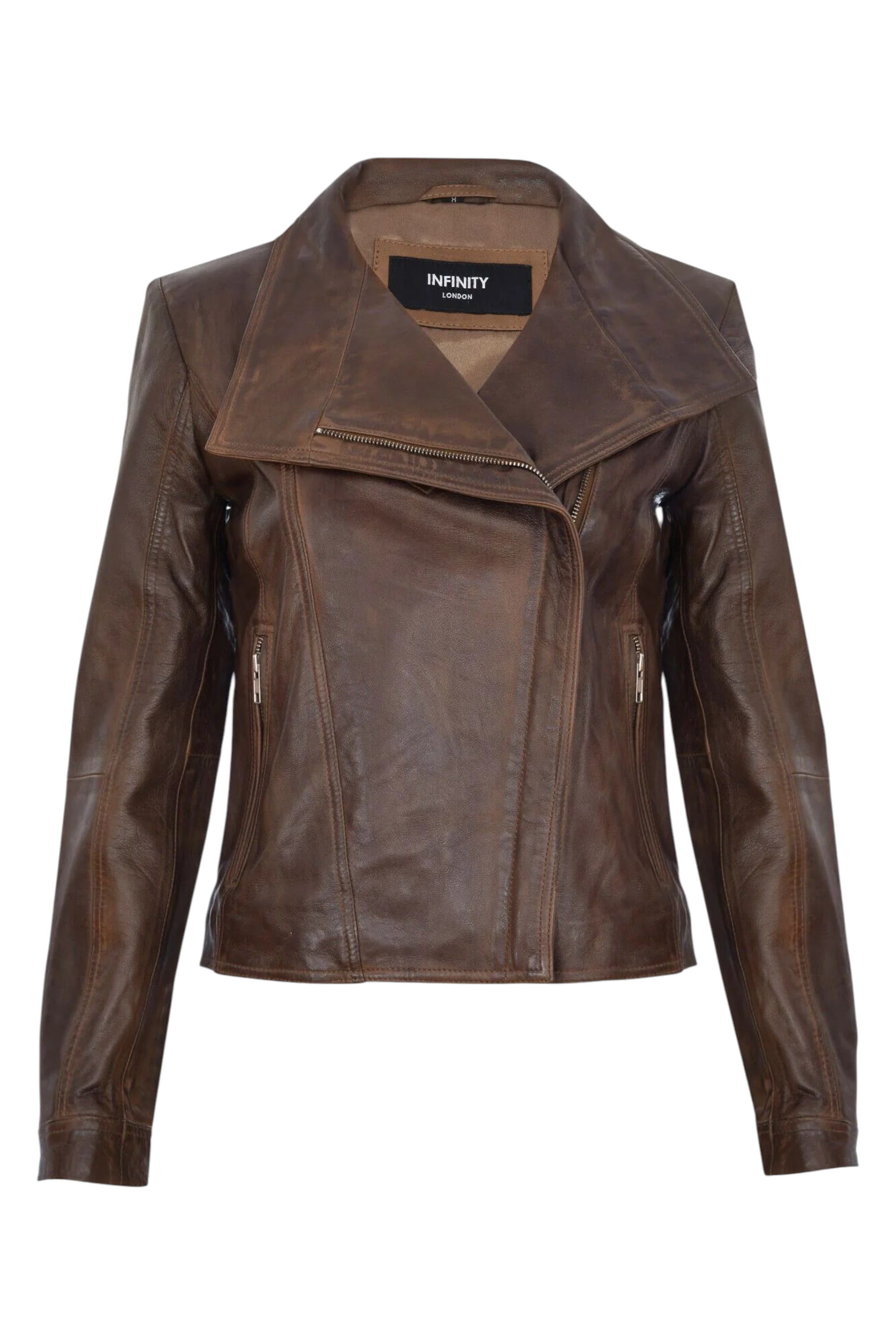 Brown Womens Leather Biker Jacket - Riga, Image 1 of 4