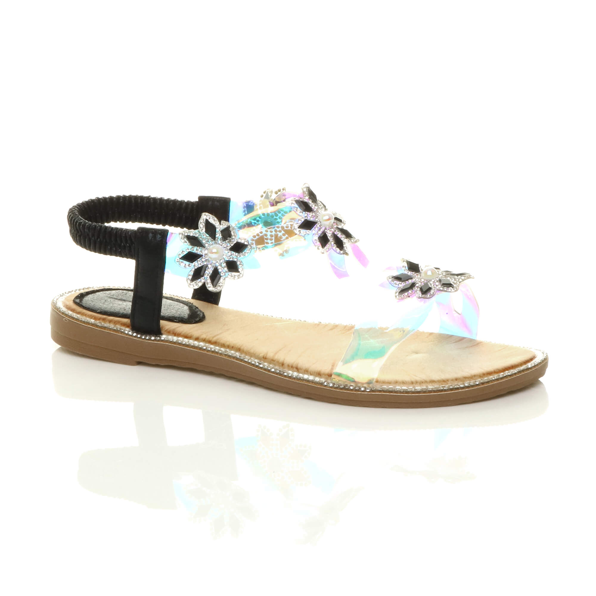 Black AJVANI Black Transparent Slingback Strappy Sandals, Image 1 of 5