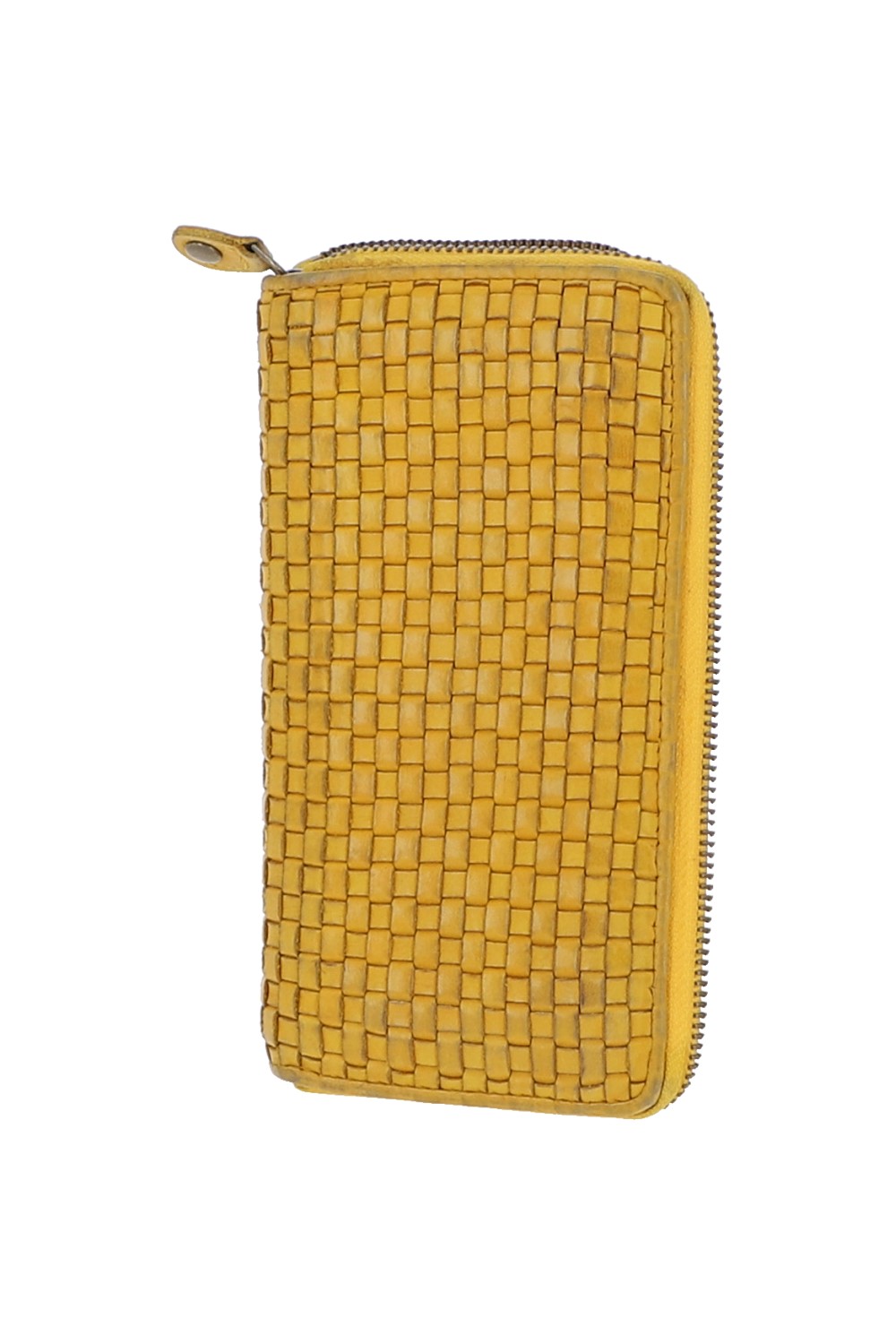 Yellow Vintage Woven Leather Zip Around Large 10 Card Coin Note Purse, Image 3 of 4