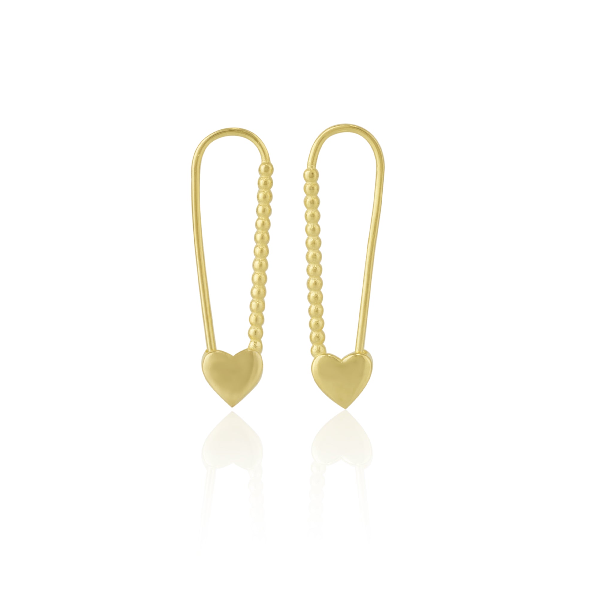 Gold Heart Beaded Safety Pin Sterling Silver Earring, Image 1 of 1