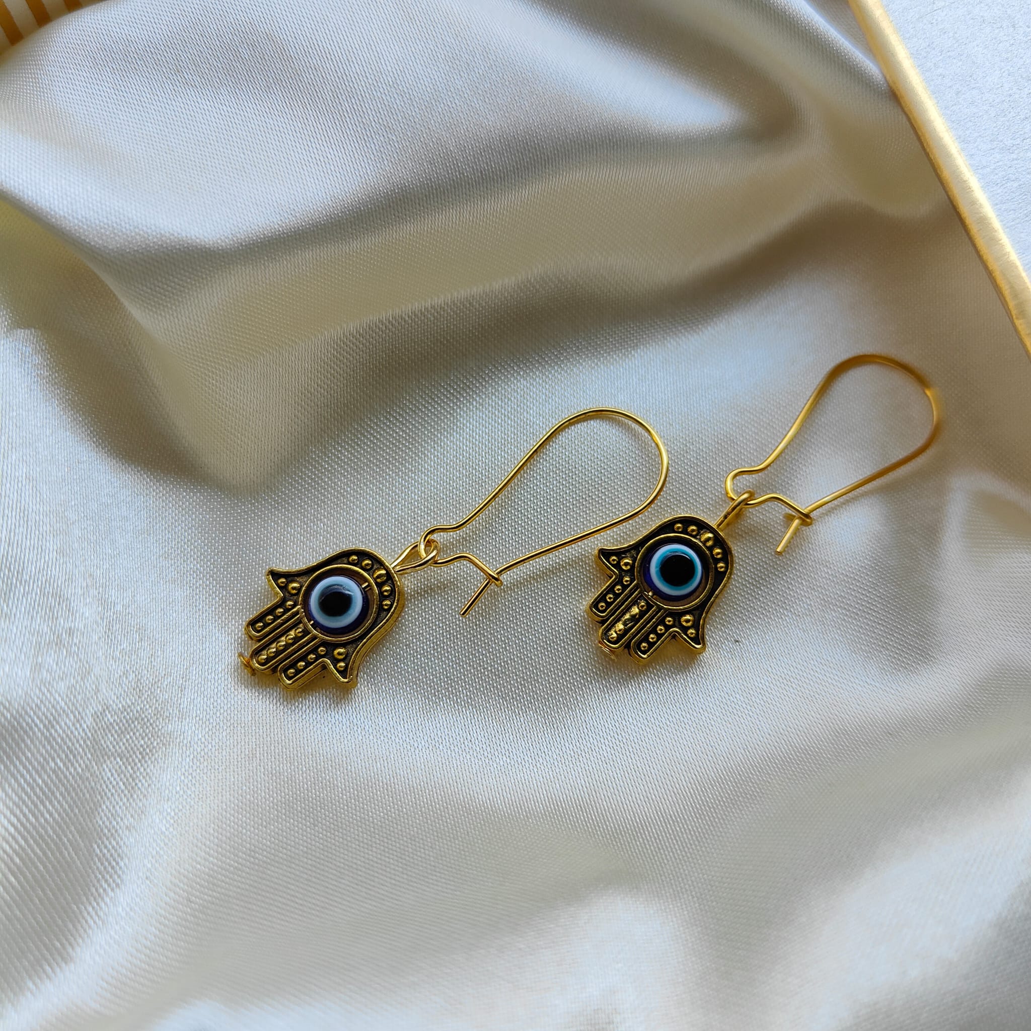 Silver Long Silver Evil Eye Hamsa Dangle Earrings, Image 3 of 4