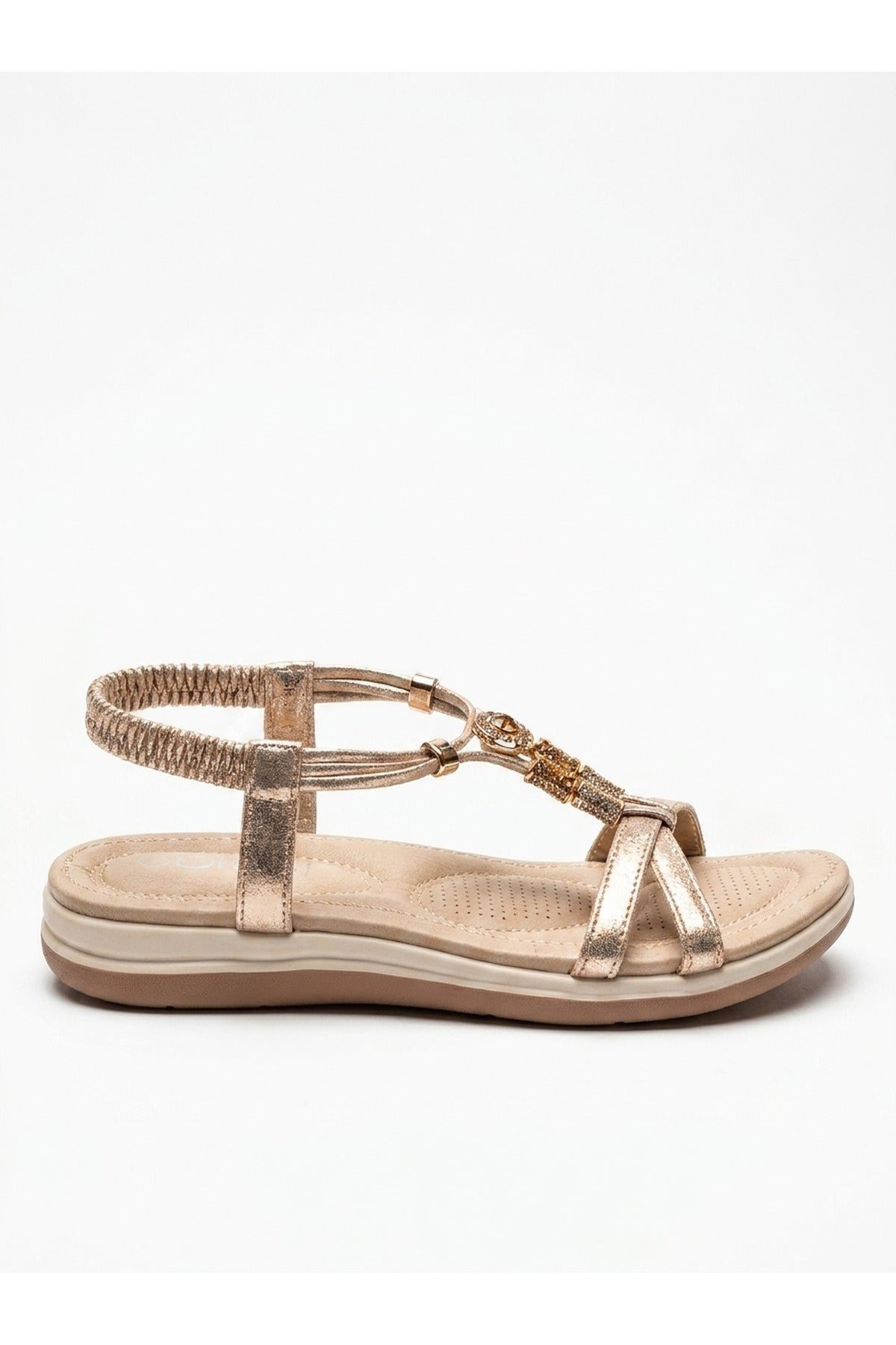 Gold iKrush Gold Saoirse Embellished Strappy Flat Sandals, Image 1 of 5